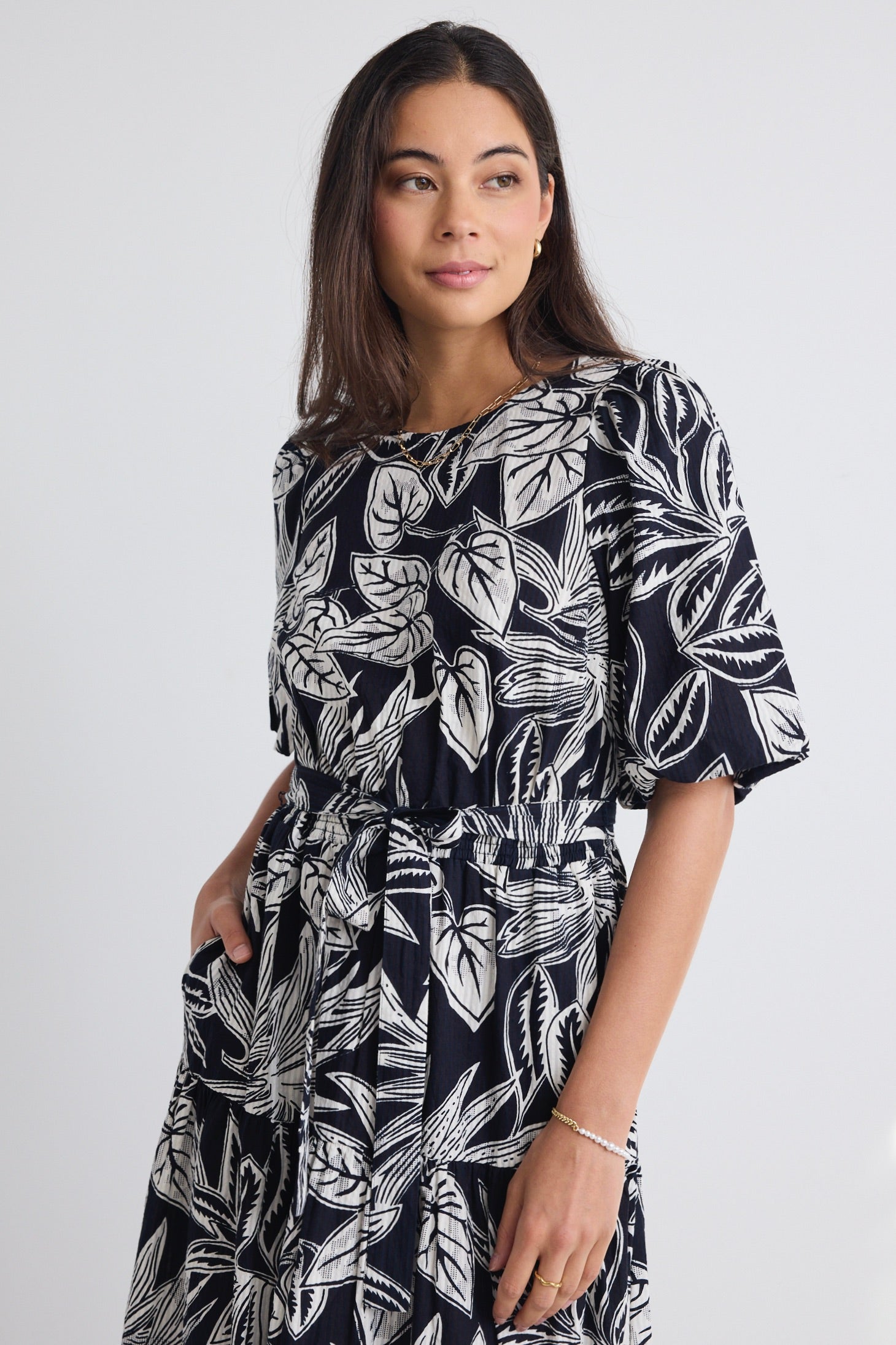 Floreana Black Leaf Sleeveless Maxi Dress with Elastic Waist - Summer Beach Cover Up, Vacation Dress, Boho Chic Outfit for Women