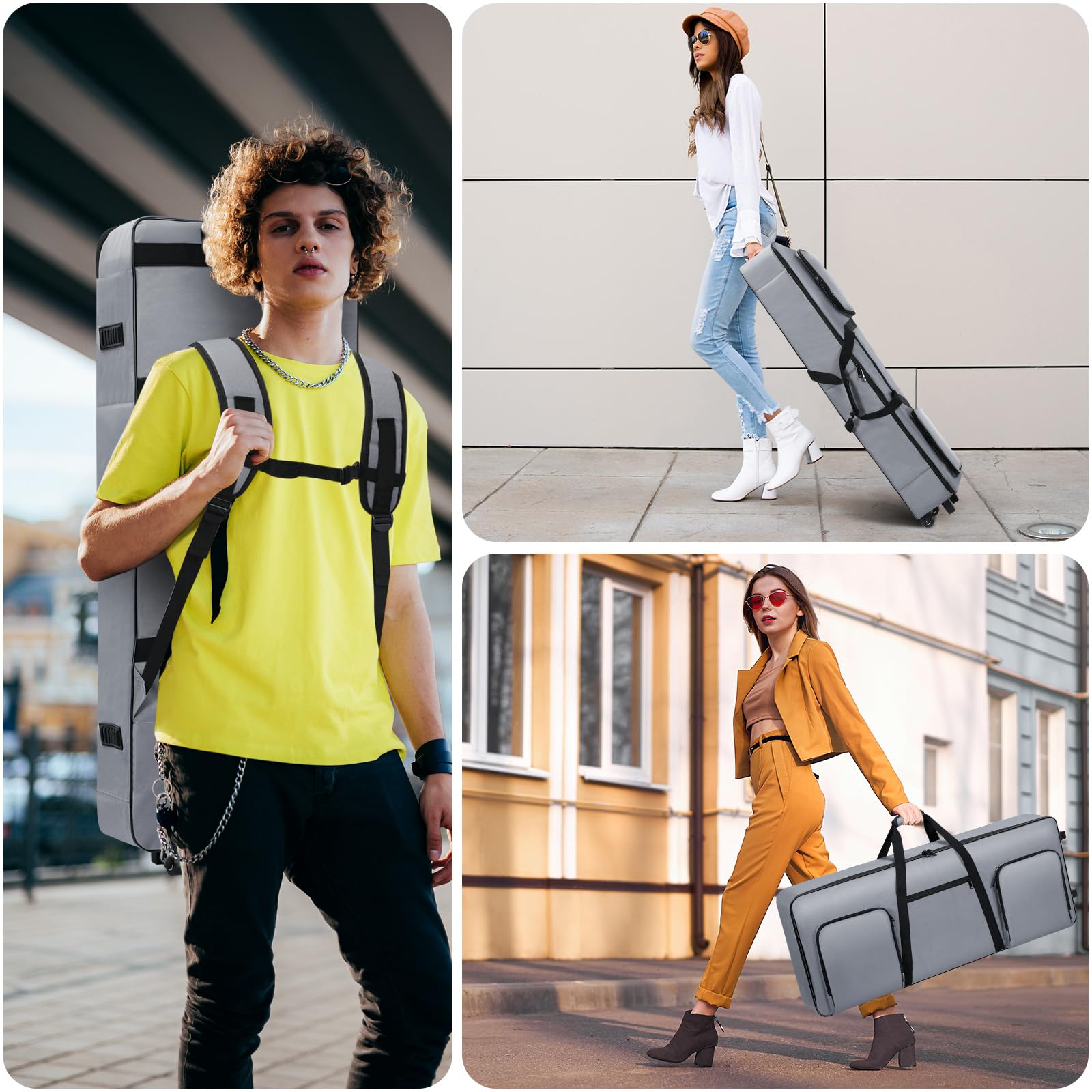 61-Key Rolling Keyboard Case with Wheels - Portable Padded Piano Bag for Travel & Gig Storage