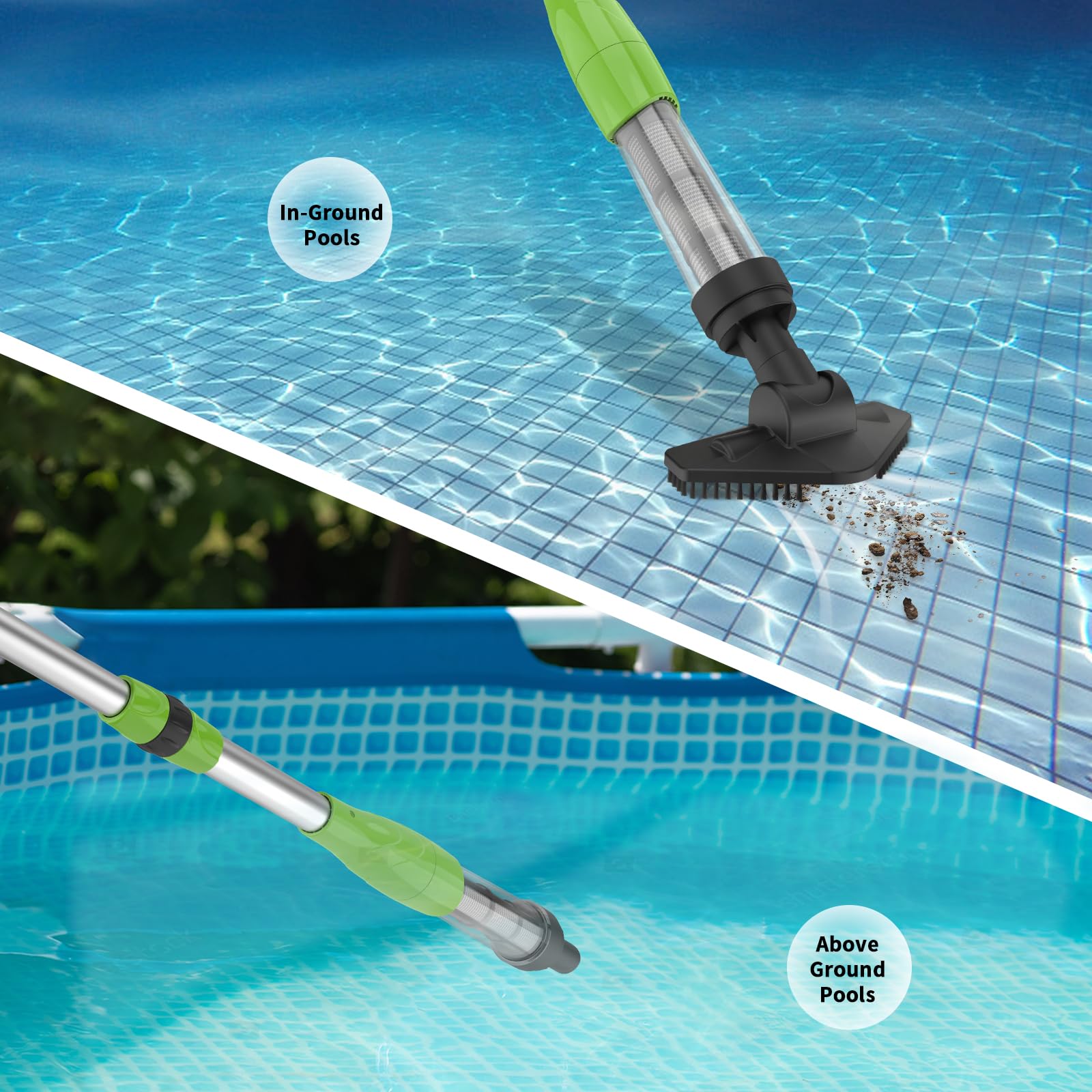 Cordless Rechargeable Pool Spa Hot Tub Vacuum Cleaner - Handheld Pool Cleaner for Sand, Debris, Leaves - Ideal for Small Pools, Above Ground Pools, Hot Tubs, Spas, Green Water - Perfect for Backyard, Patio, Inflatable Pools
