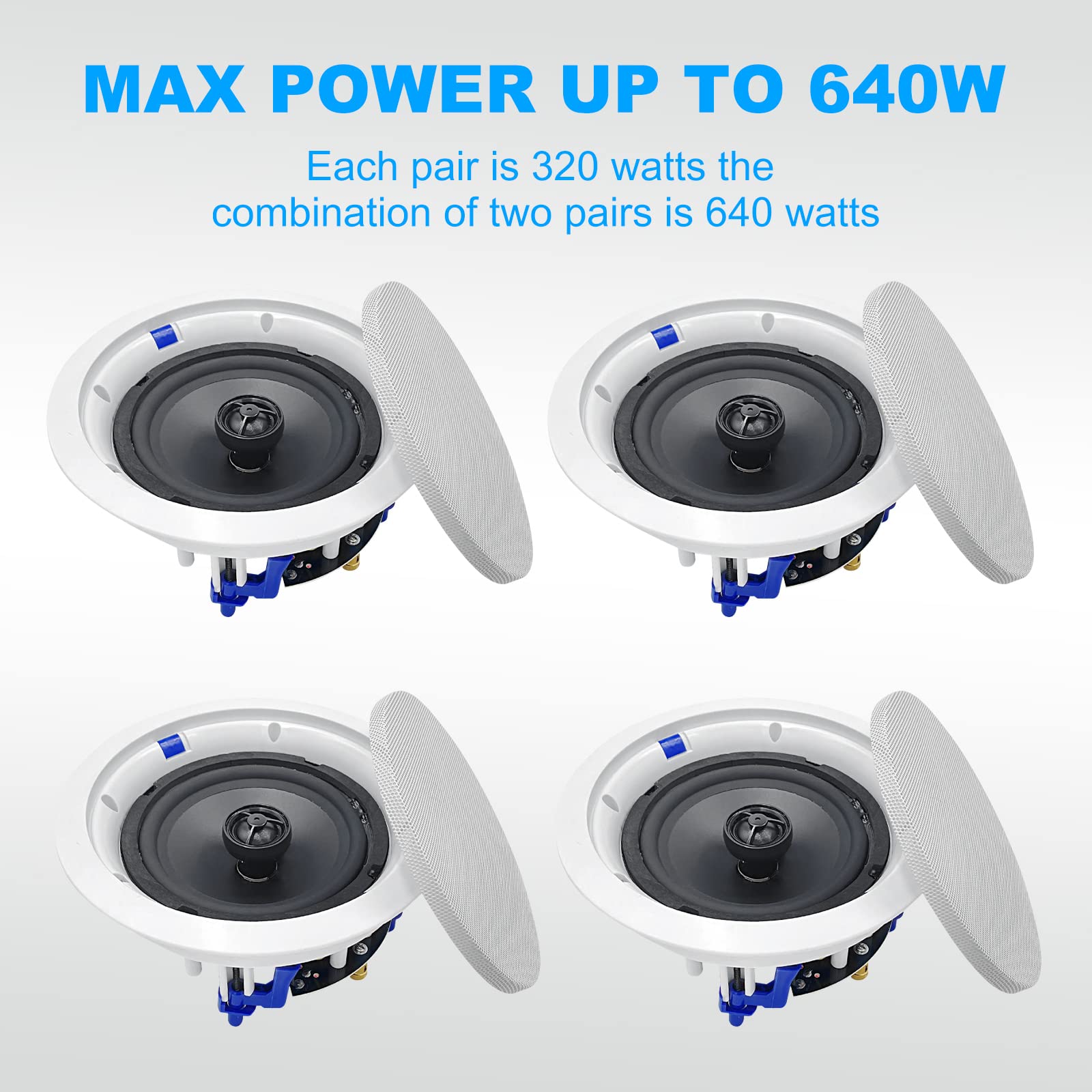 Herdio 6.5 Inch 640 Watts 2-Way Flush Mount Ceiling Speakers (4 Pack) - High Power Passive Audio System for Home Theater, Office, Kitchen, Living Room & Bathroom - Perfect for Background Music and Multi-Room Audio