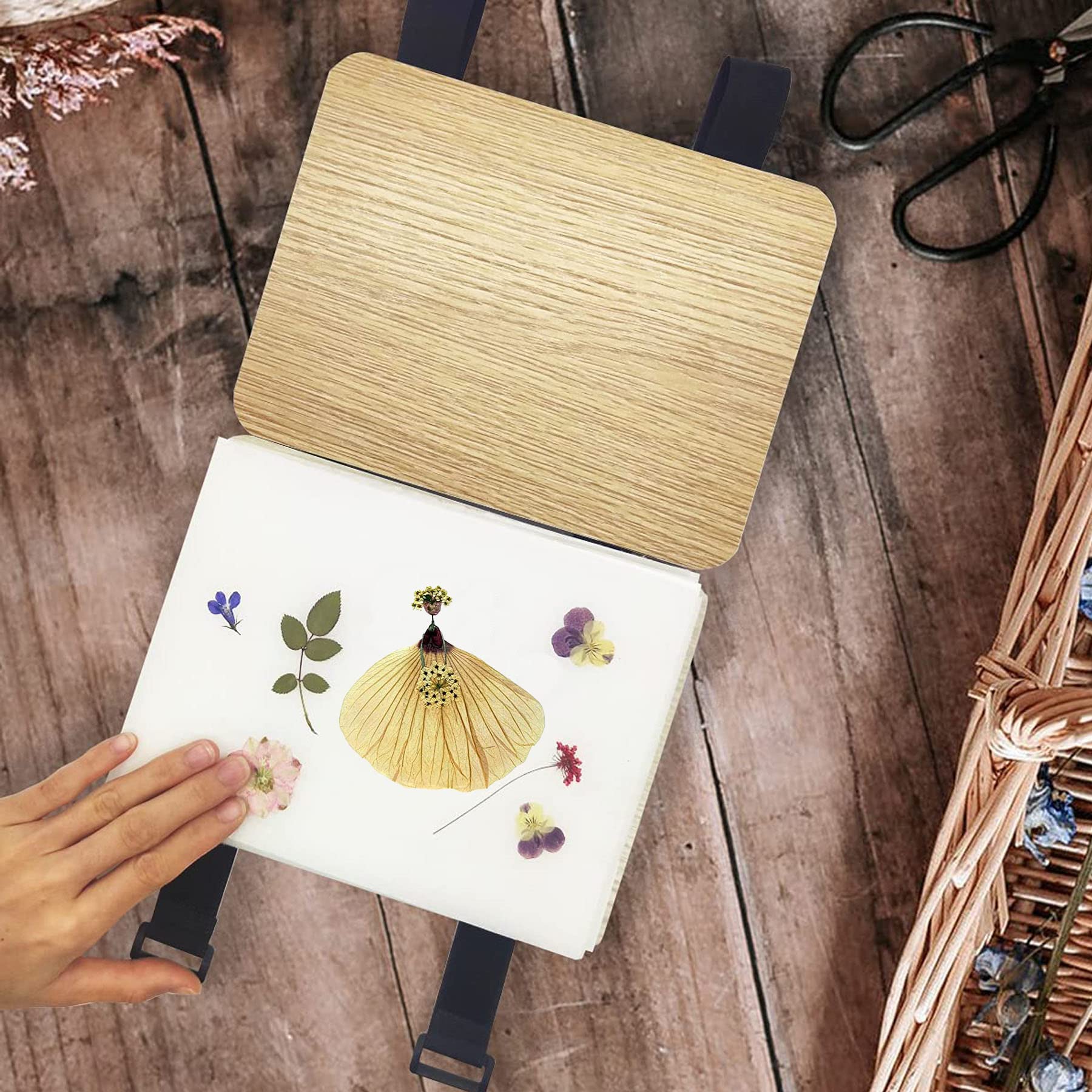 Cayway Mini Flower Press Kit - 5.9 x 5.9 Inch DIY Botanical Press for Flowers, Leaves & Plants | Includes Scissors & Tweezers | Perfect for Pressed Flower Art, Scrapbooking & Nature Crafts