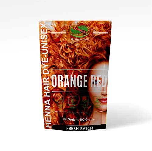 Natural Red & Orange Henna Hair Dye for Women & Men - 100% Pure Herbal Hair Color - 1 Pack (3.5oz) by The Henna Guys - Safe Chemical-Free Hair Treatment for Gray Coverage, Conditioning & Shine - Perfect for Home Use & DIY Hair Coloring