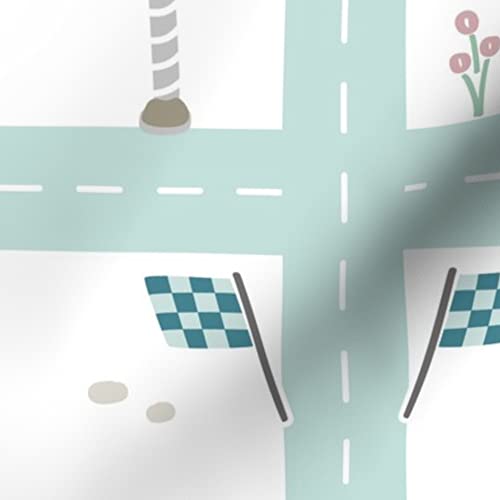 Playmat Kids Cars Traffic City Houses Neighborhood Printed Chiffon Fabric Fat Quarter - Sewing DIY Fashion Apparel Dresses & Home Decor - Perfect for Baby Play Mats, Quilting, and Craft Projects