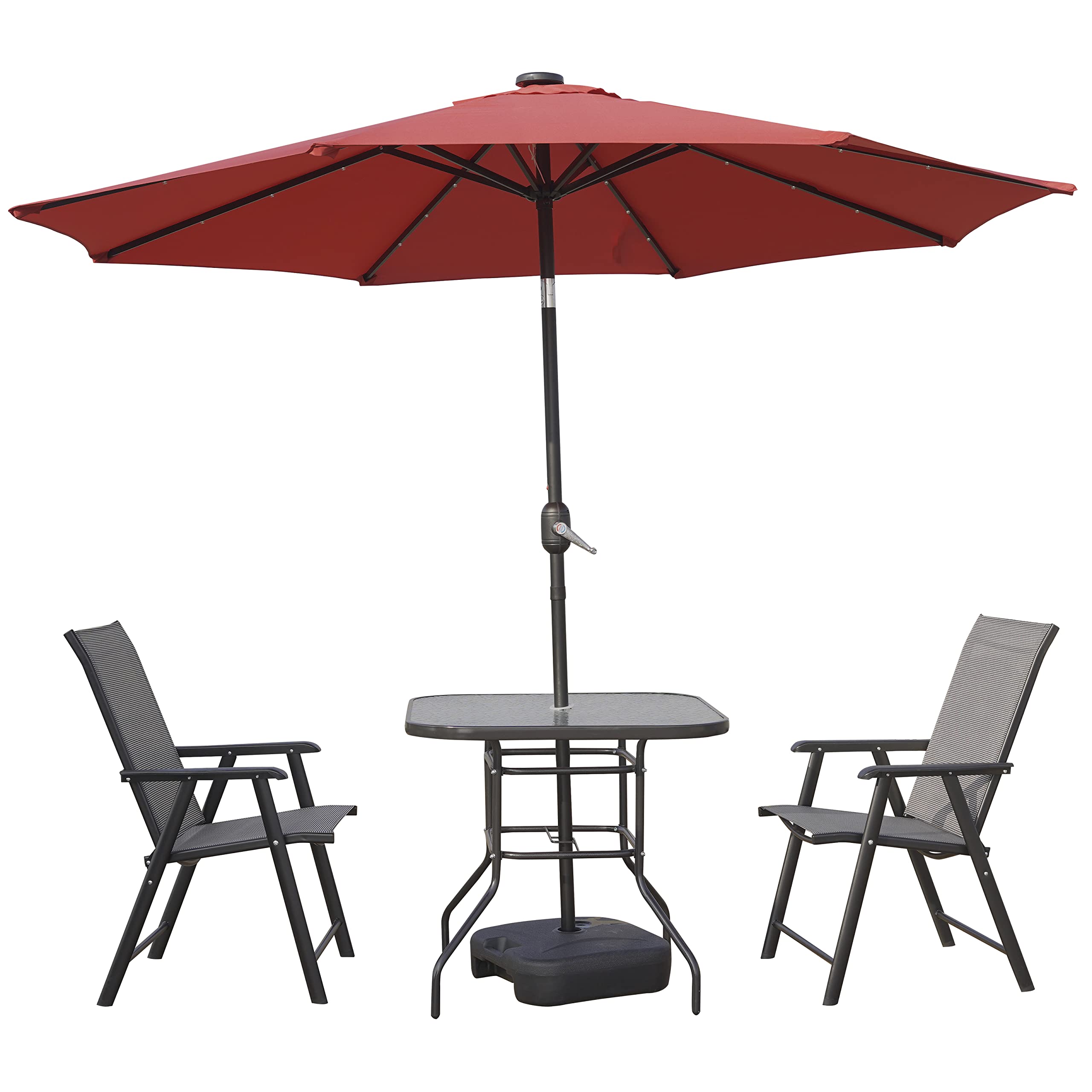 LeisureMod Sierra 9-Foot Outdoor Patio Umbrella with Crank & Tilt Mechanism, Solar LED Lights - Perfect for Backyard, Poolside, and Garden Relaxation