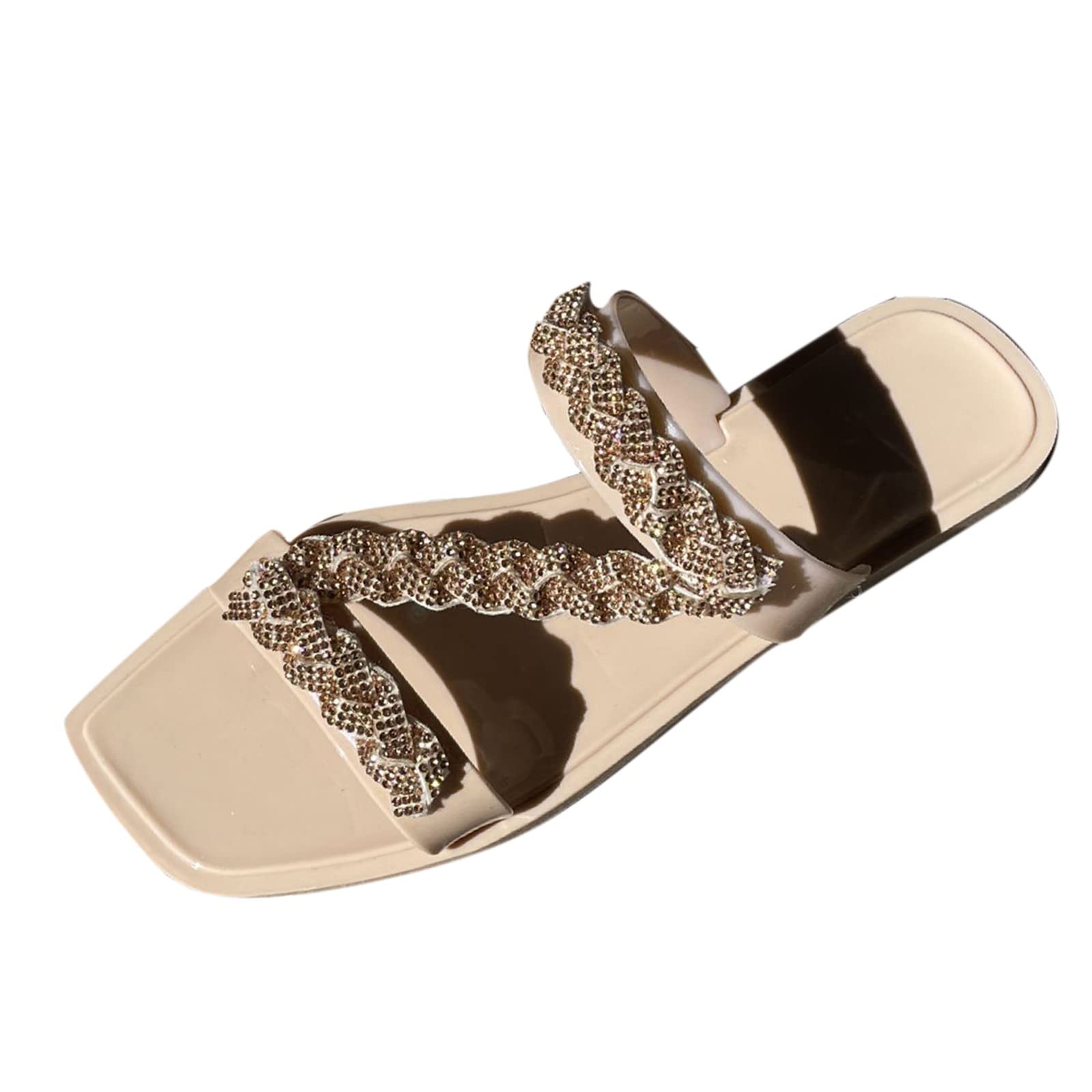 Stylish Rhinestone Flat Women's Slippers - Large Size Summer Beach Sandals for Women | Comfortable House Shoes, Poolside Slides & Vacation Footwear