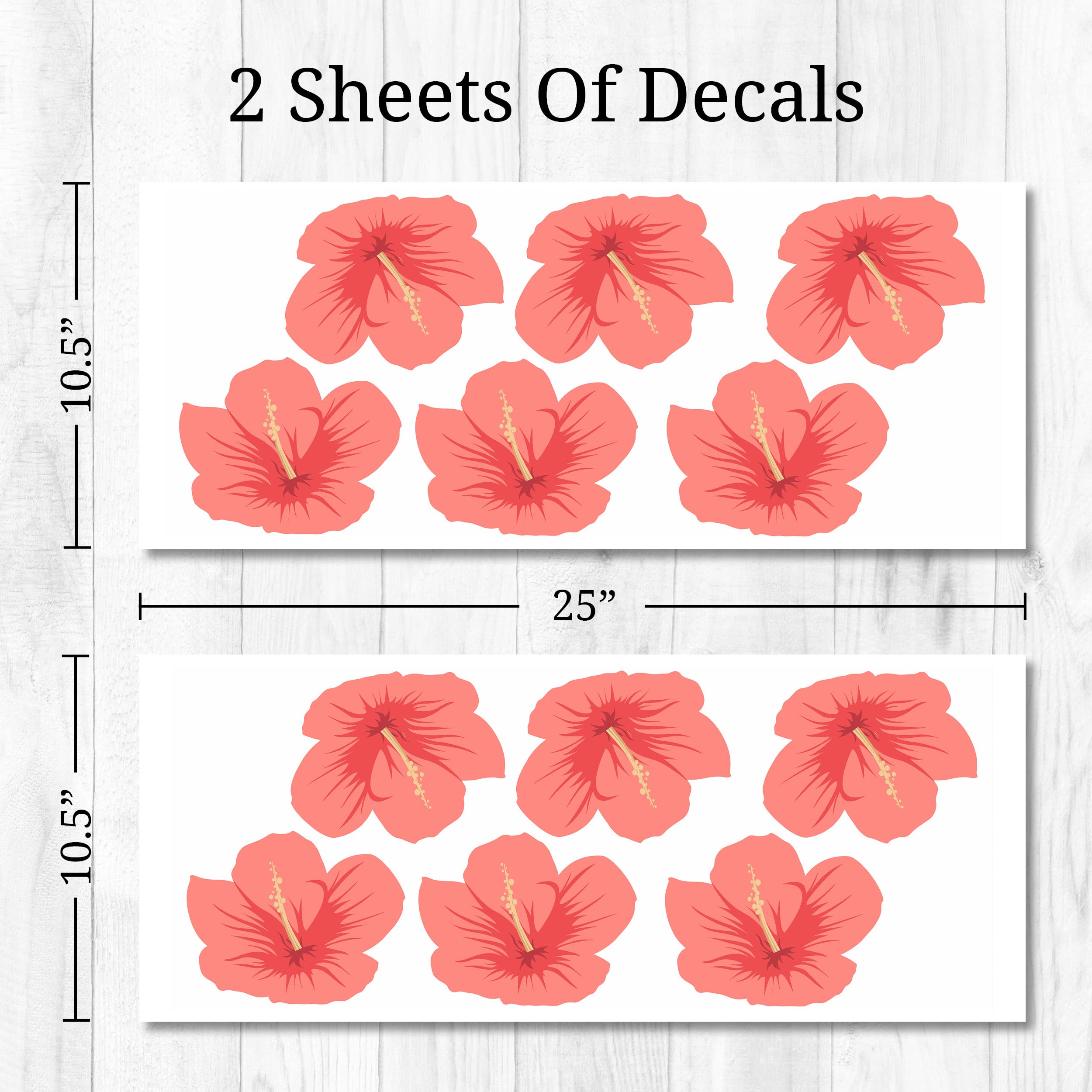 Hibiscus Flower Wall Decals - Set of 12 Pink Tropical Removable Peel and Stick Wall Stickers for Home Decor | Perfect for Nursery, Bedroom, Bathroom & Living Room | Easy DIY Indoor Wall Art