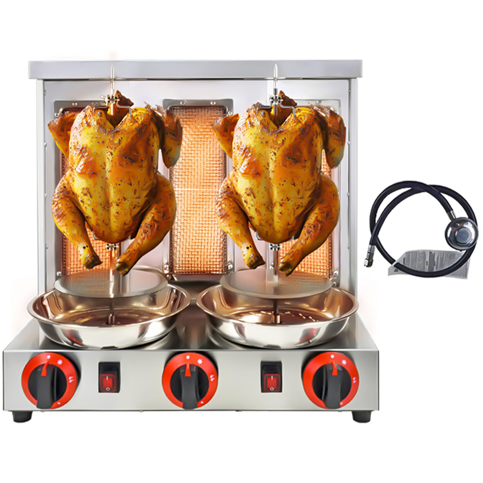 Commercial Vertical Rotisserie Grill - 3 Burner Shawarma Machine for Gyro, Turkish Kebab & Grilled Chicken (Silver) | Perfect for Restaurants, Food Trucks & Catering Businesses