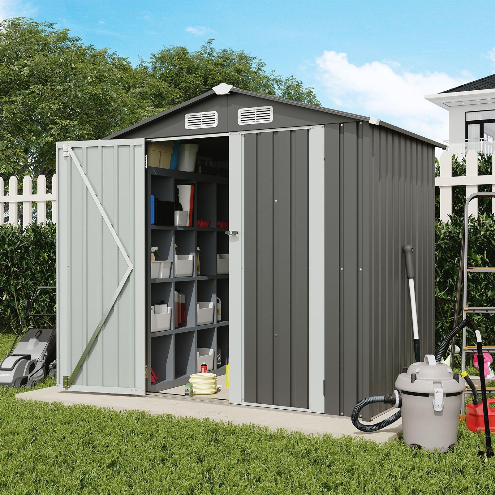 Verano Garden 6x4 FT Outdoor Storage Shed | Galvanized Steel Metal Tool Shed with Double Lockable Doors | Weather-Resistant Backyard, Patio & Lawn Storage Solution for Gardening Tools, Equipment & Supplies