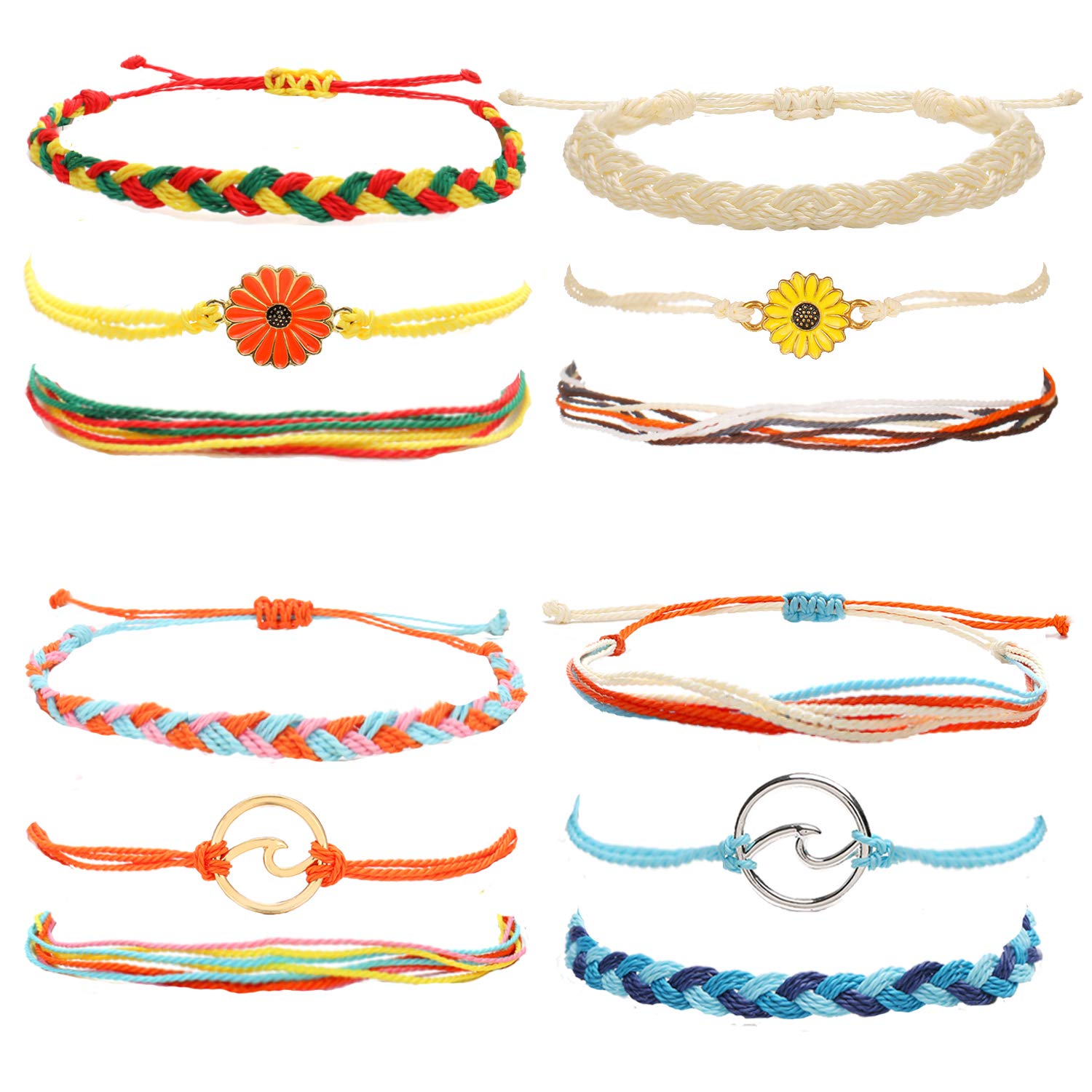 Trendy Adjustable Handmade Braided Friendship Bracelets for Women - Cute String & Ankle Bracelets, Surfer Beach Wave Style - Perfect Gifts for Stocking Stuffers, Summer Festivals & Boho Fashion Accessories