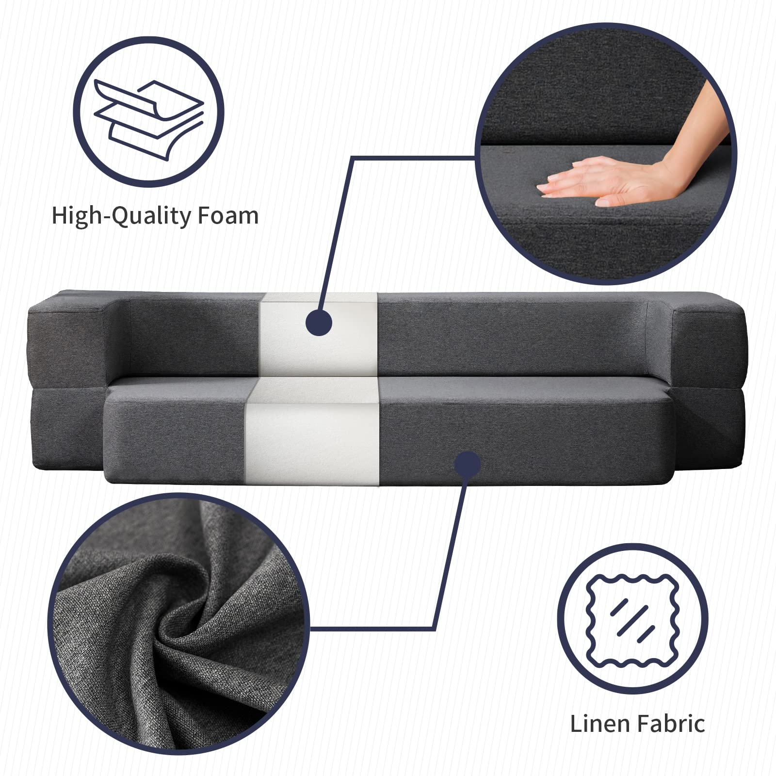 Twin Folding Sofa Bed with Memory Foam Mattress - 8.6