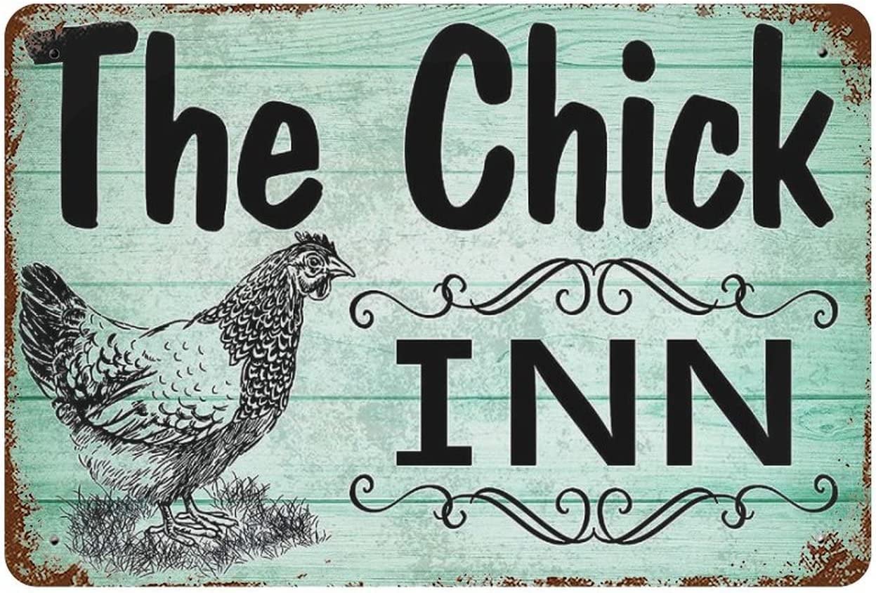 Vintage Metal Tin Sign - Chick Inn Chicken Coop Country Farmhouse Decor | 6x8 Inch Rustic Wall Art for Kitchen, Bedroom, Garden & Patio | Indoor Outdoor Home Decor Perfect for Farmhouse, Country Style & Retro Enthusiasts