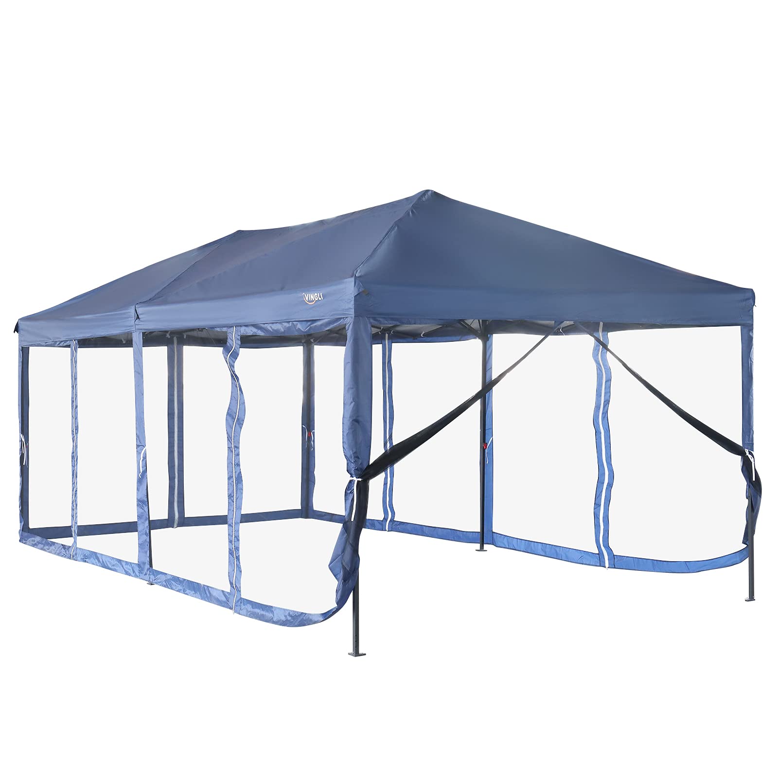 VINGLI 10x20 Pop Up Canopy Tent with Removable Sidewalls & Wheeled Carry Bag - Portable Outdoor Screen Tent for Camping, Beach, Picnics, Parties & Backyard Events - Blue Gazebo with Mosquito Netting