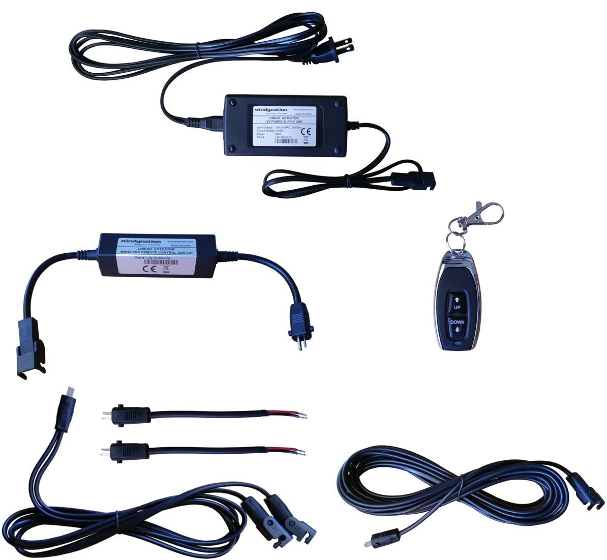 WindyNation 12V Linear Actuator Power Supply Kit with Wireless Remote Control Switch - Includes DPDT Switch, Double Adapter Cable & 15ft Extension Cord - Perfect for Home Automation, RV Adjustments, and Industrial Machinery Control