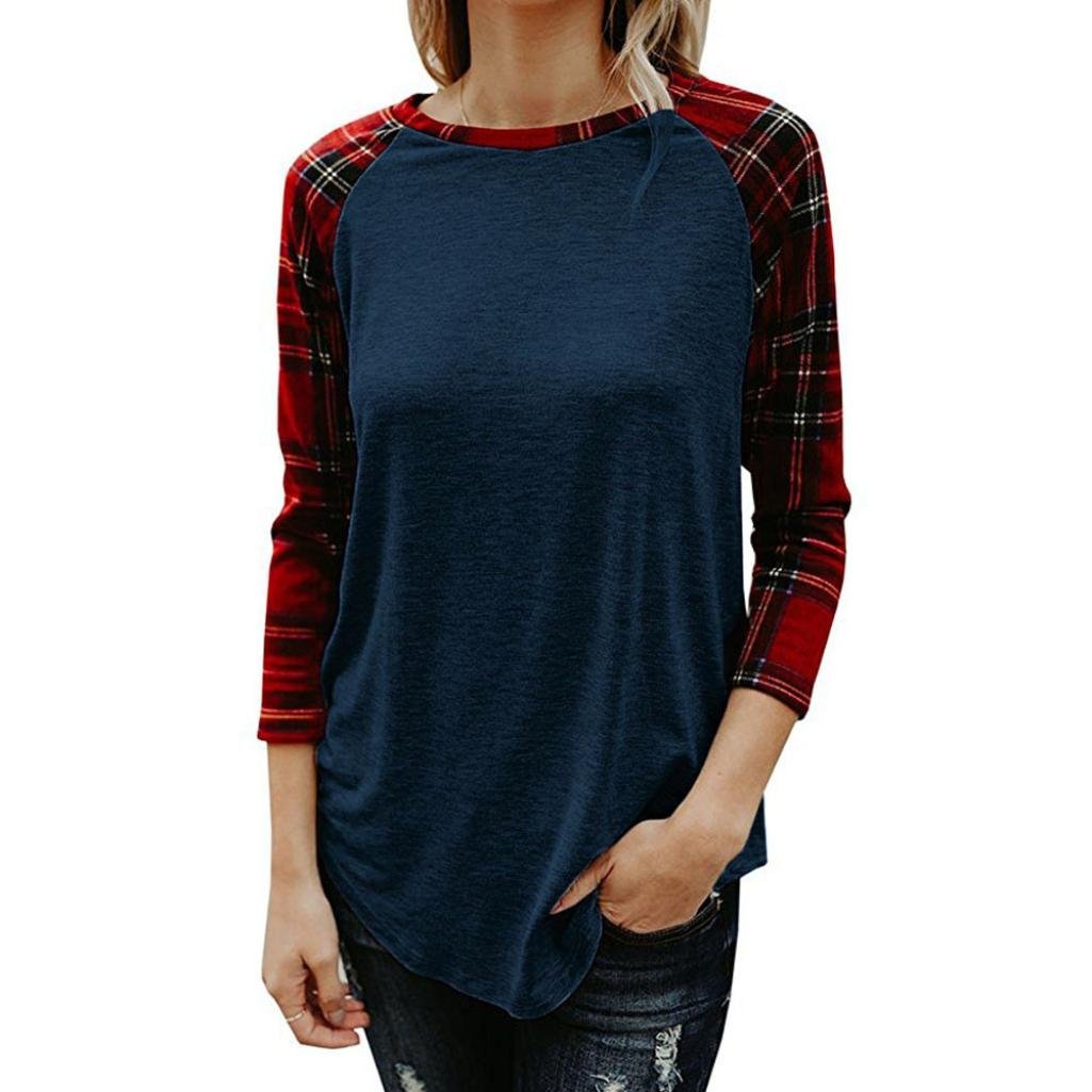 Women's Fashion Plaid Patchwork Blouse - 3/4 Sleeve Loose Tops | Clearance Sale | Perfect for Office Wear, Casual Outings & Spring Layering