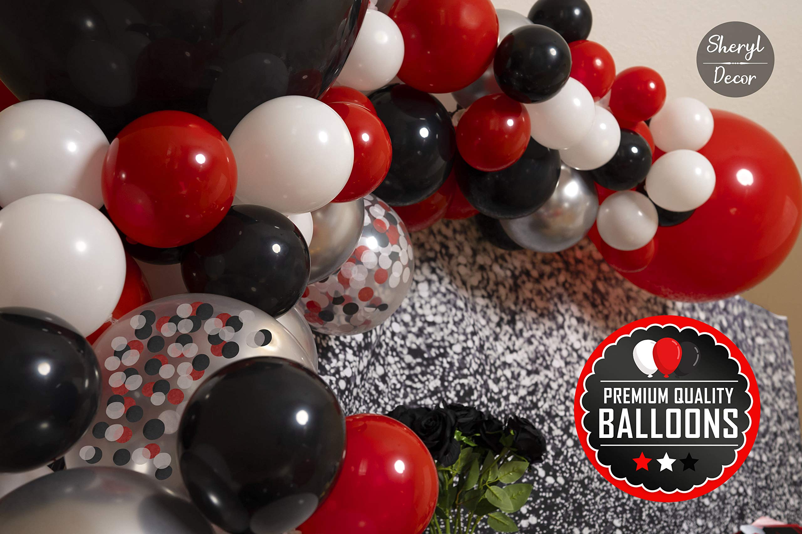 100 Red Black & White Balloons - Party Decorations Pack for Deadpool Birthday, Lumberjack Baby Shower, Graduation, Pirate, Ladybug, Race Car & Poker Themes | Small & Large Balloons for Indoor/Outdoor Decor, Photo Backdrops & Celebration Events
