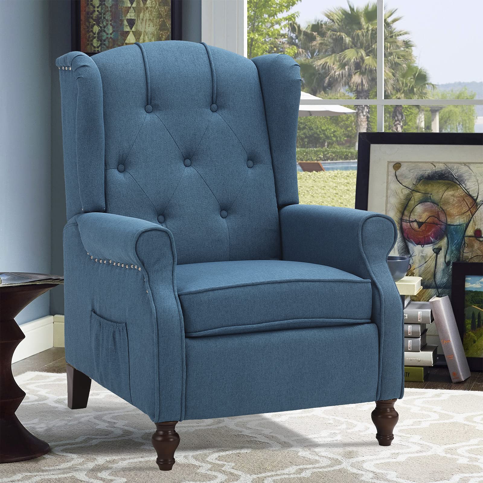 RELAXIXI Wingback Recliner Armchair with Massage & Heating - Remote Control, Tufted Push Back Accent Chair for Living Room, Bedroom, Home Theater (Blue) - Perfect for Relaxation, Movie Nights & Pain Relief