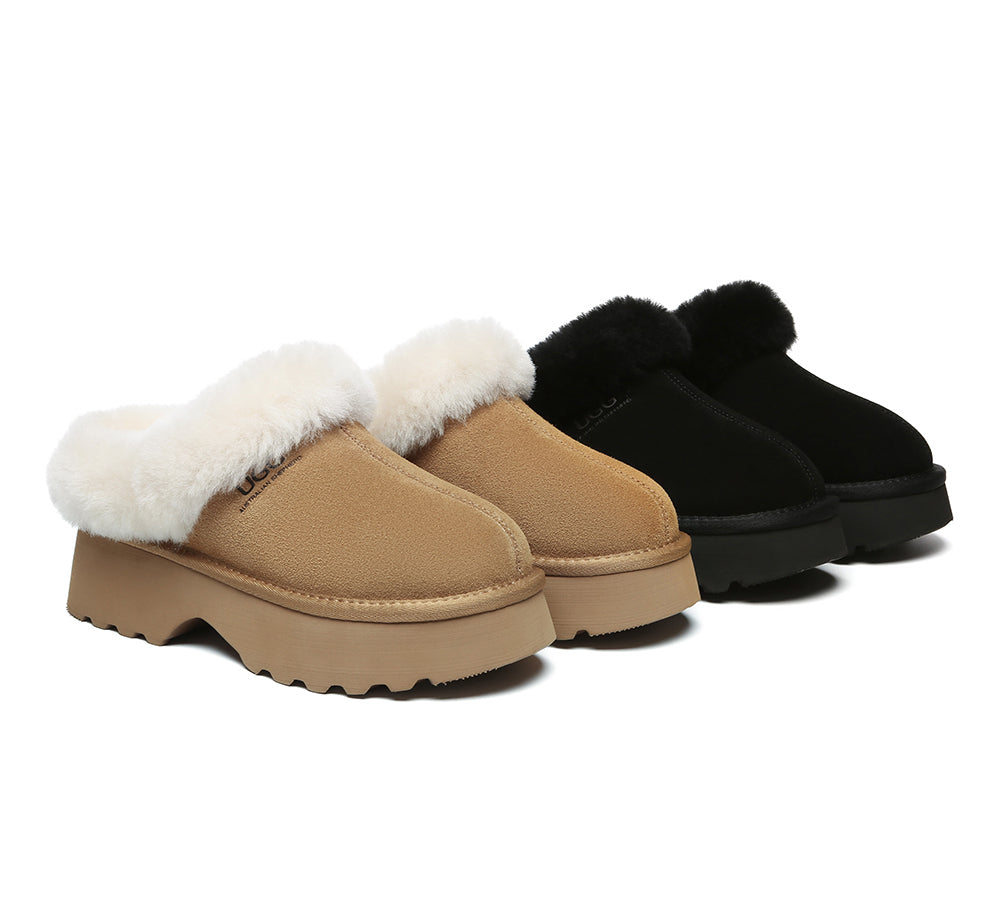 Australian Shepherd UGG Slippers - Genuine Sheepskin & Wool Ankle Booties with Chunky Platform Sole - Cozy Home & Outdoor Wear for Women & Men