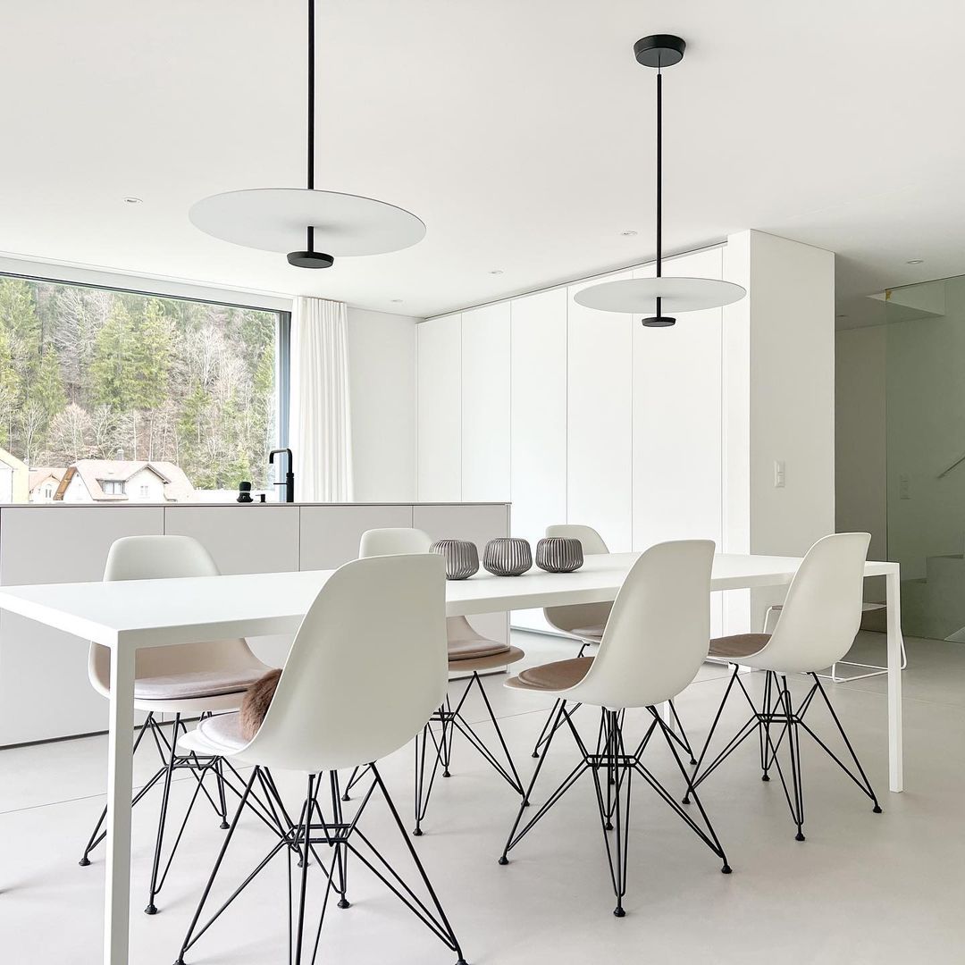 Modern Flat Pendant Light Fixture - Sleek Minimalist Ceiling Lamp for Kitchen Island, Dining Room & Bedroom Lighting - Energy Efficient LED Hanging Light with Adjustable Cord