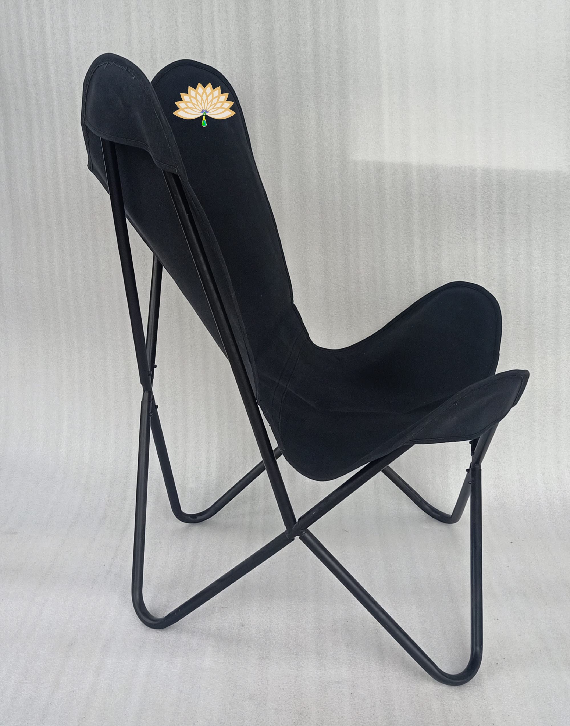 Handmade Canvas Butterfly Chair Cover - Relaxing Lounge Chair for Office, Home & Outdoor - Easy to Assemble Folding Decorative Chair - Perfect for Patio, Bedroom & Dorm Room Gift (Black with Black Frame)