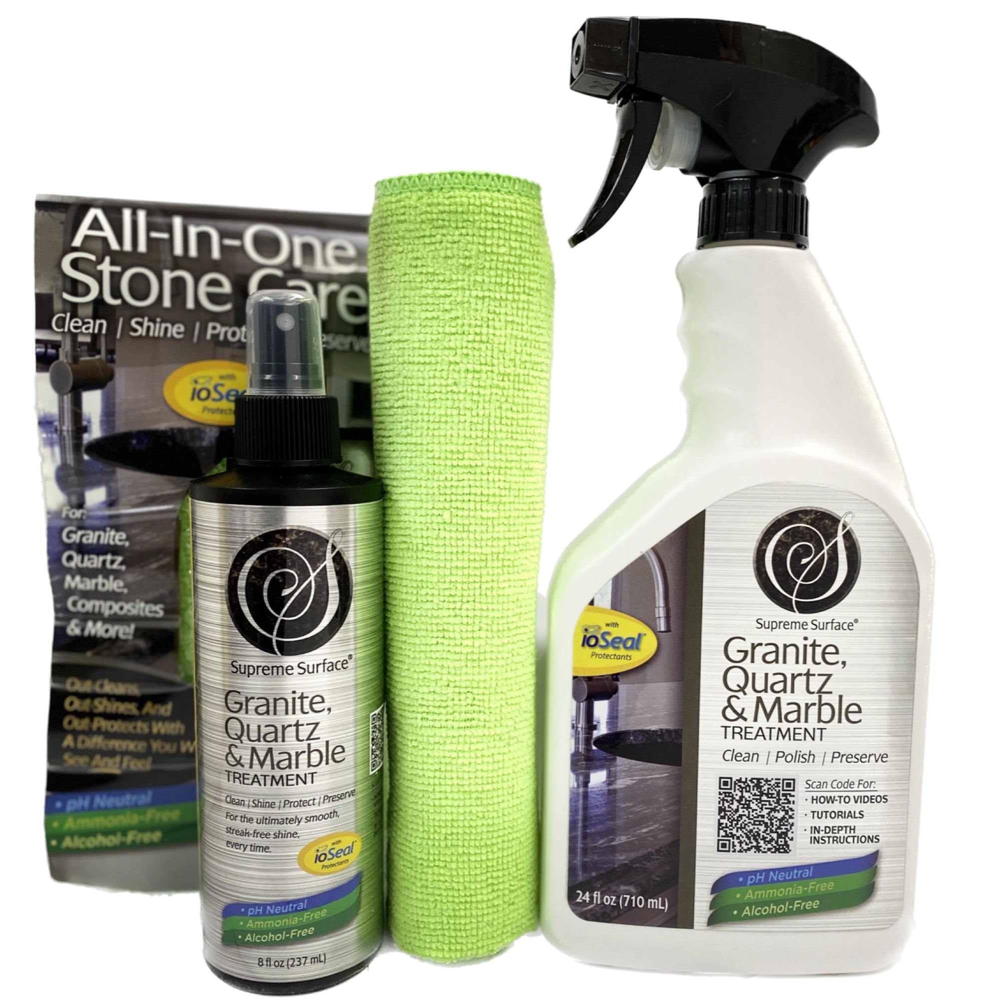 Granite Quartz & Marble Cleaner & Sealer - 24oz & 8oz Spray Bottles - Stone Countertop & Tile Protection for Kitchen, Bathroom & Outdoor Surfaces