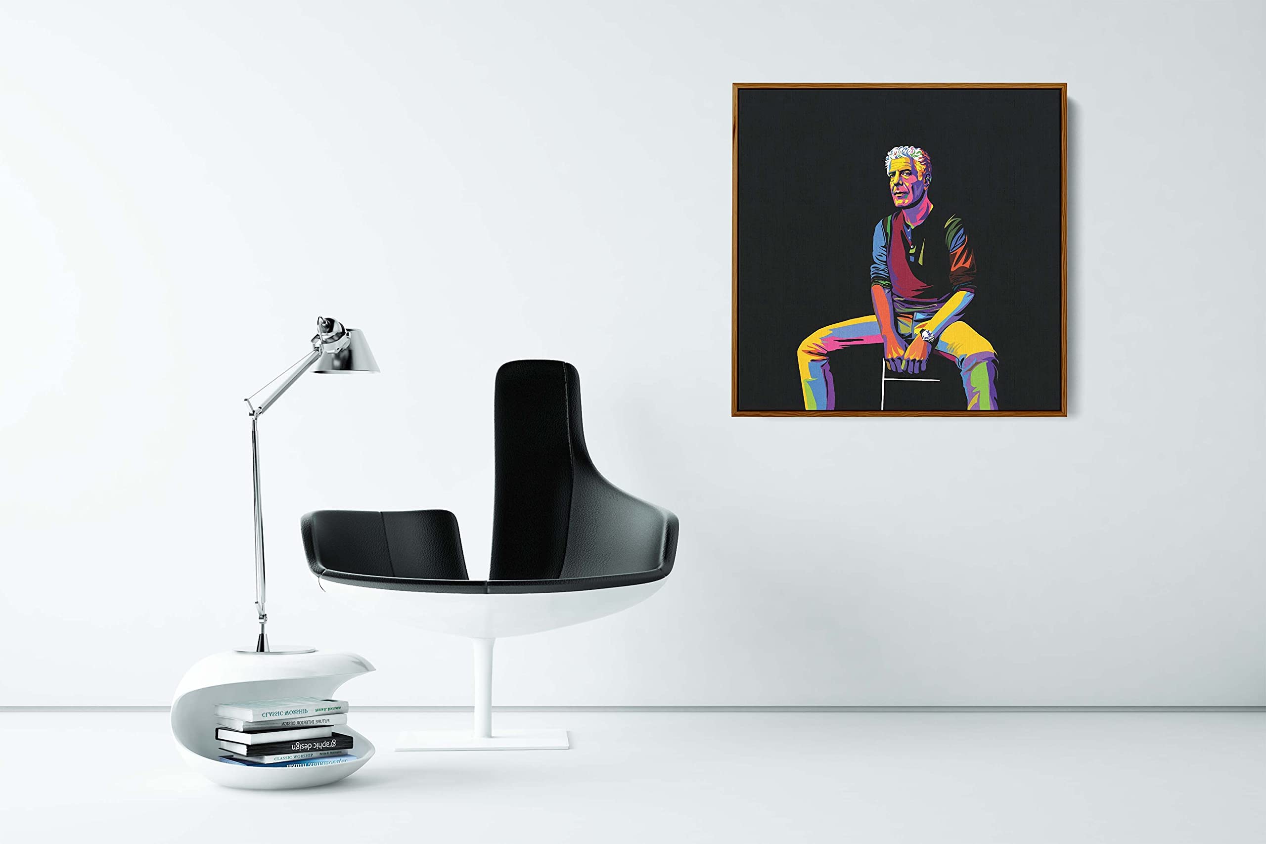Anthony Bourdain Mighty Framed Pop Art Canvas - 24x36 Inch Ready to Hang Wall Decor with Black Floater Frame - Modern Home Office & Living Room Artwork