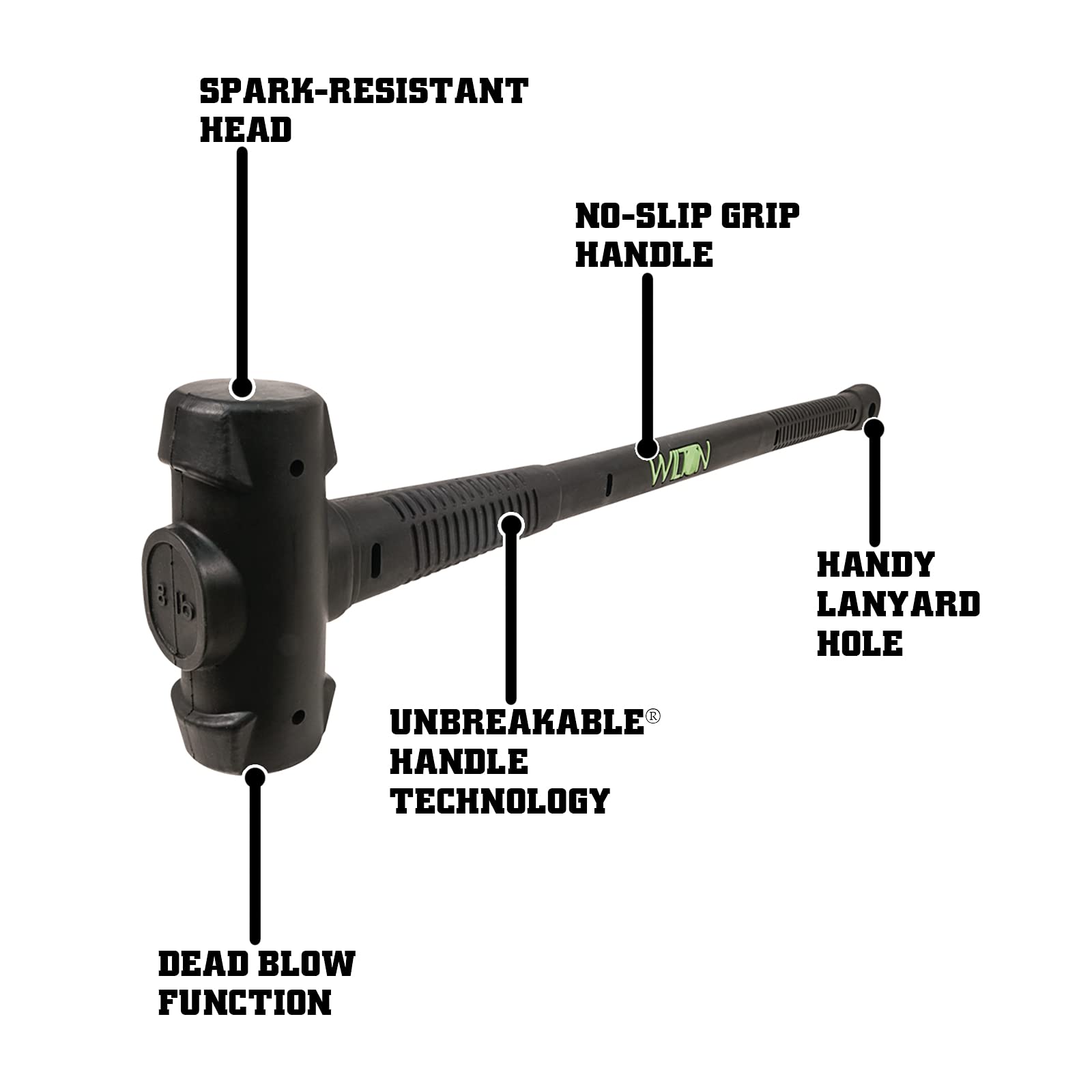 Wilton B.A.S.H 30-Inch Dead Blow Hammer with 8-Pound Head (55830) - Perfect for Automotive, Construction, and Metalworking Projects