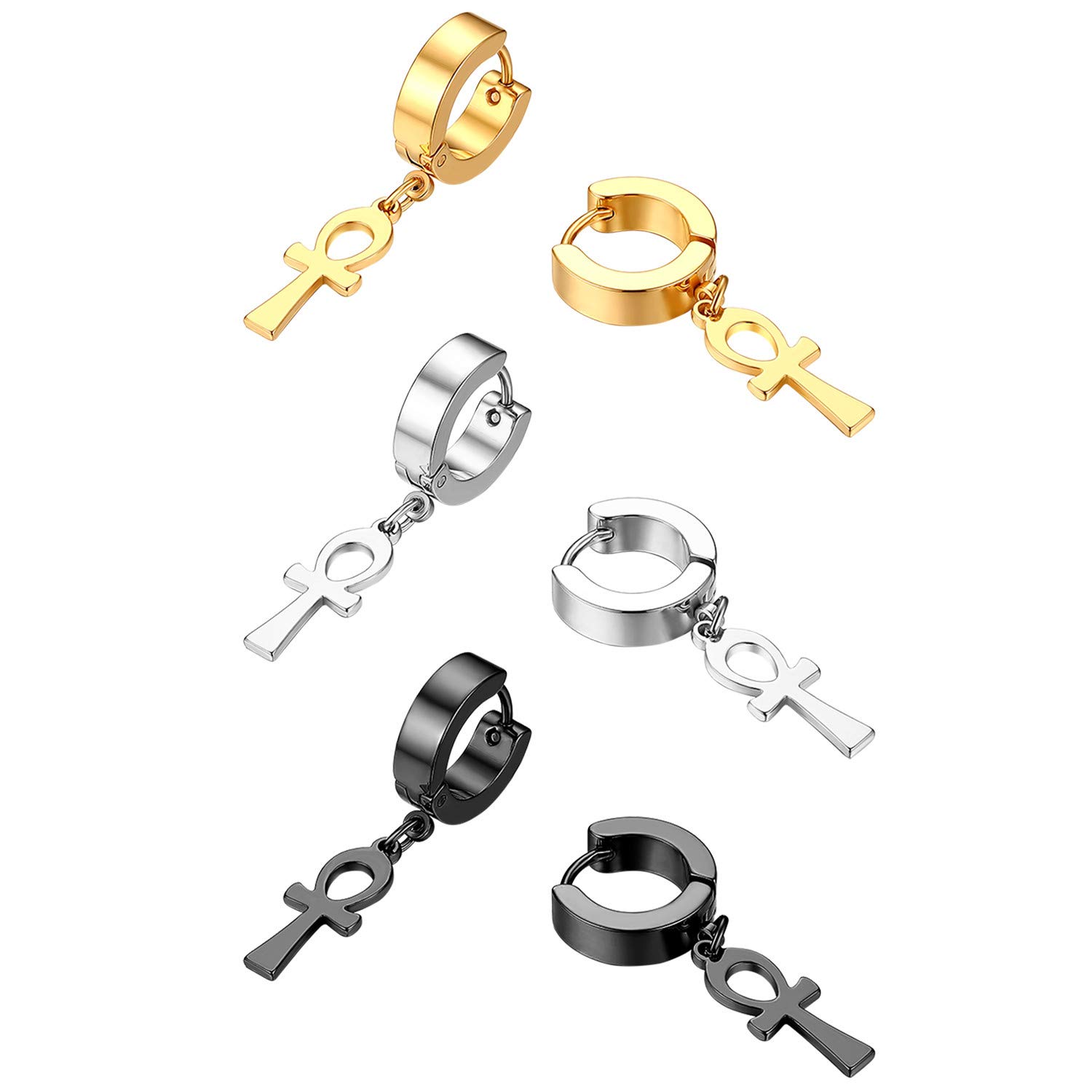 Ankh Cross Earrings for Men & Women - Stainless Steel Egyptian Symbol Stud & Dangle Hoop Earrings - Perfect for Gifts, Parties, and Everyday Wear