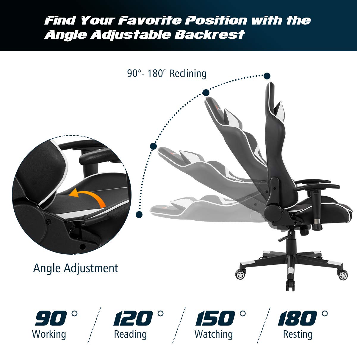 Ergonomic Gaming Chair with Massage - High Back PU Leather Office Chair, Adjustable Arms & Headrest, Reclining Racing Style Computer Game Chair for Home & Office Use - Perfect for Gaming, Working, and Relaxing
