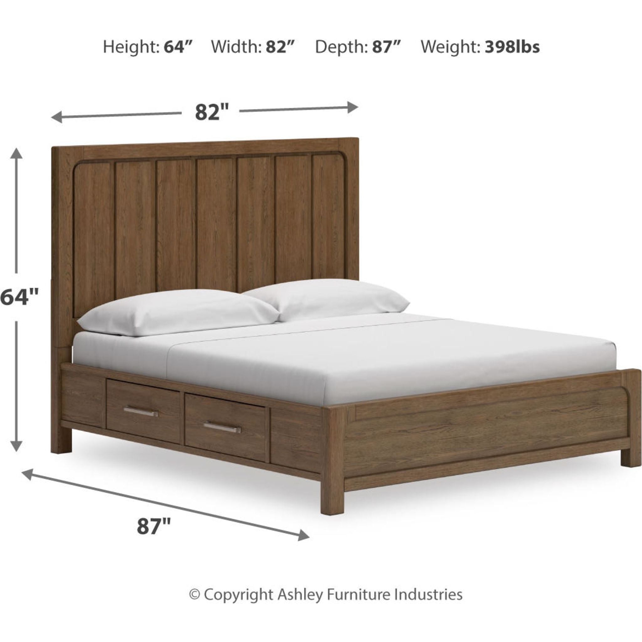 Cabalynn Storage Bed Frame with Drawers - Light Brown Finish - Queen Size Platform Bed with Underbed Storage for Small Spaces & Bedroom Organization