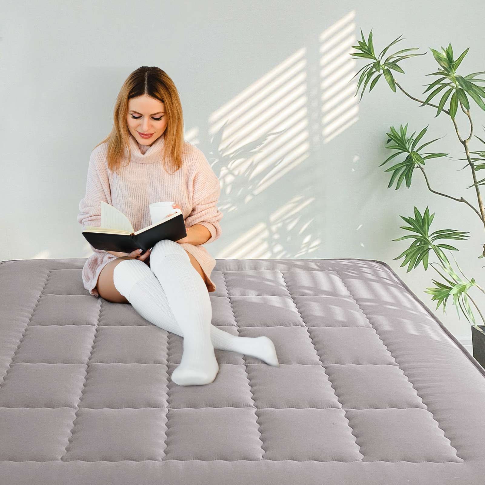 MAXYOYO 6-Inch Extra Thick Japanese Futon Mattress - Queen Size Floor Bed with Rectangle Quilted Design, Comfortable & Stylish for Home, Guest Room or Small Space - Grey