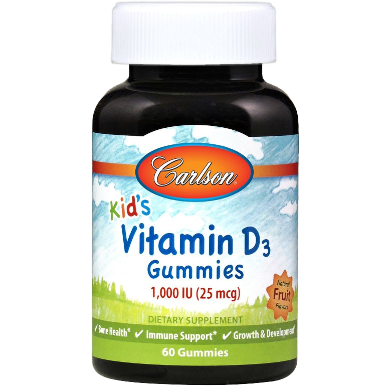 Carlson Labs Kids Vitamin D3 Gummies 1000 IU - Natural Fruit Flavor - 60 Chewable Gummies for Immune Support & Bone Health - Perfect for Picky Eaters & Daily Nutrition