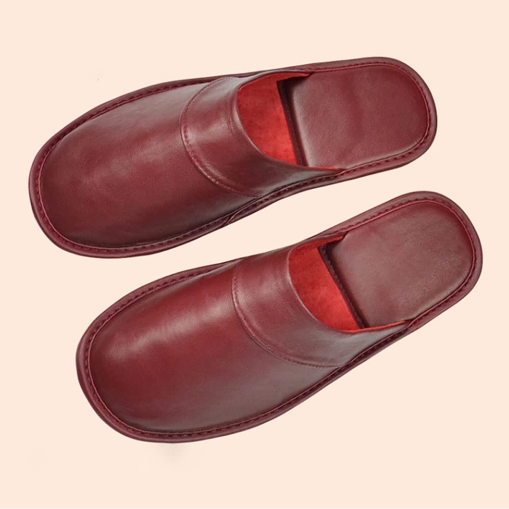 Premium Genuine Cowhide Leather Slippers for Men & Women - Non-Slip Indoor/Outdoor House Shoes - Comfortable Bedroom Slippers for Home, Spa, and Relaxation (Color: E, Size: 45/46)