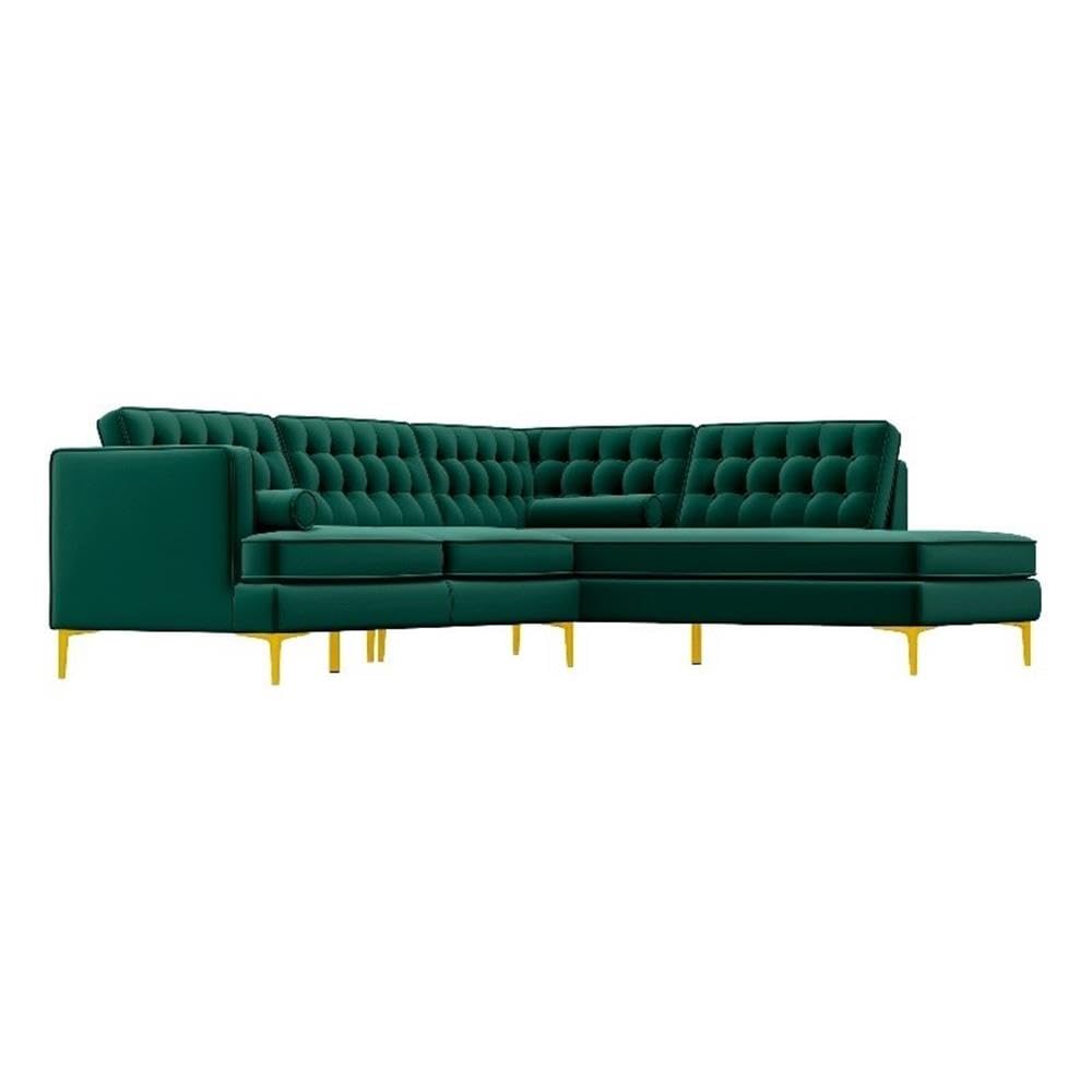 ASHCROFT Mid Century Modern Kole Forest Green Velvet Sectional Right Facing Sofa - Luxury Velvet Couch for Living Room, Lounge & Home Theater (84
