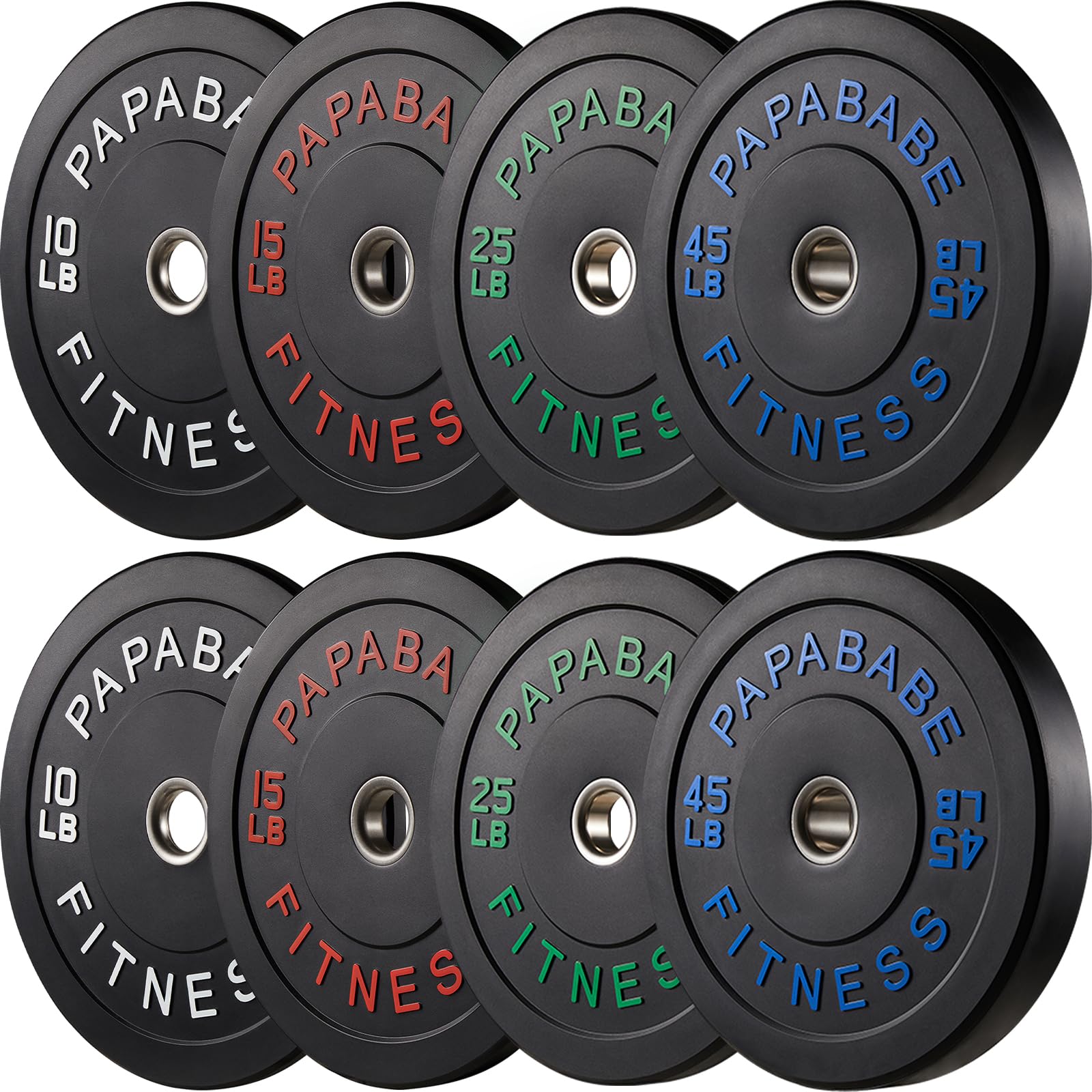 Papababe Olympic Bumper Plates 10-410lb Set - 2 Inch Steel Hub Rubber Weight Plates for CrossFit, Powerlifting & Strength Training (IWF Standard, Single/Pair/Sets) - Perfect for Home Gym, Commercial Gym & Weightlifting Competitions