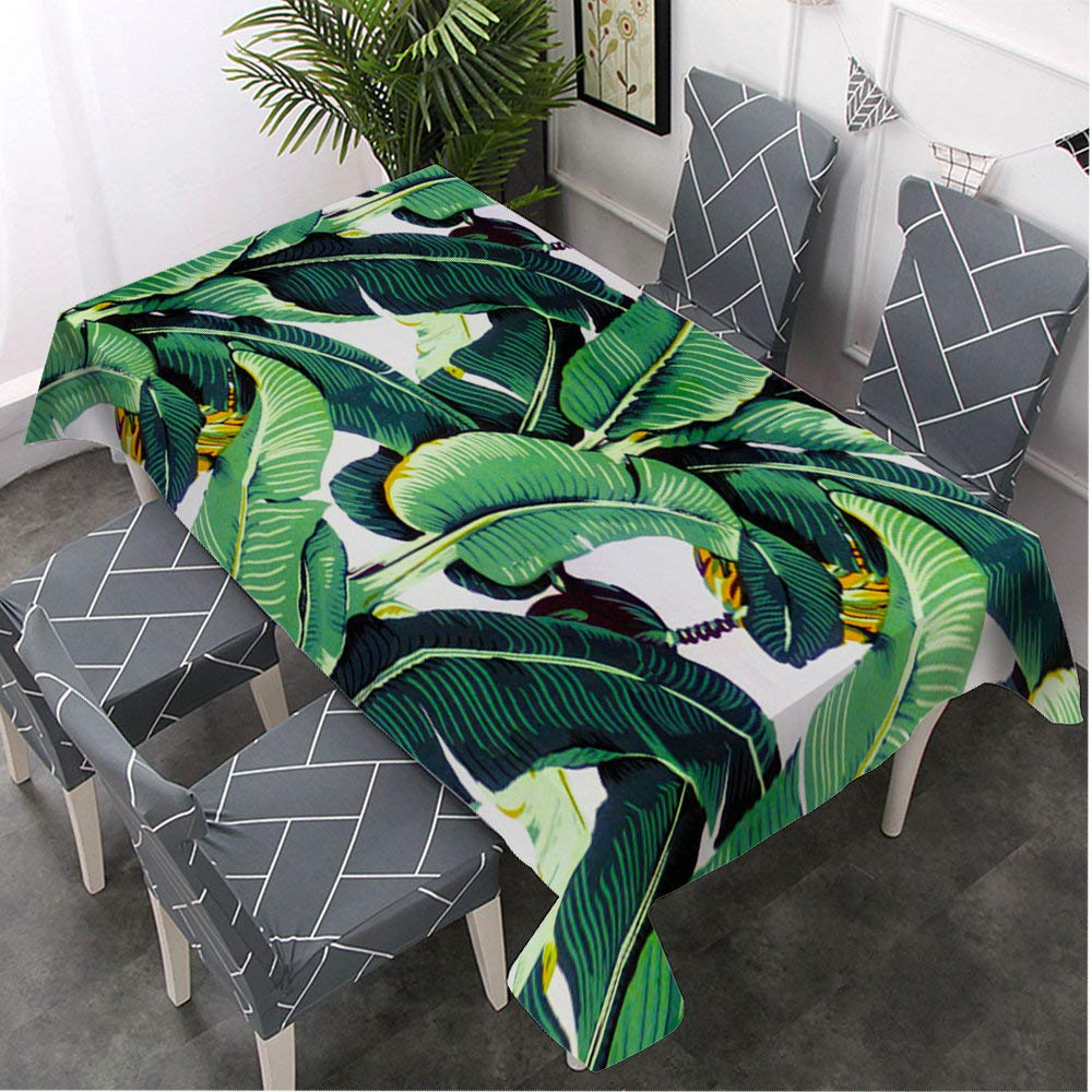 Banana Leaf Pattern Rectangular Tablecloth 52x70 Inches - Decorative Green & White Table Cover for Dining, BBQ, Picnic, Coffee Table - Waterproof & Wrinkle-Resistant for Indoor/Outdoor Use