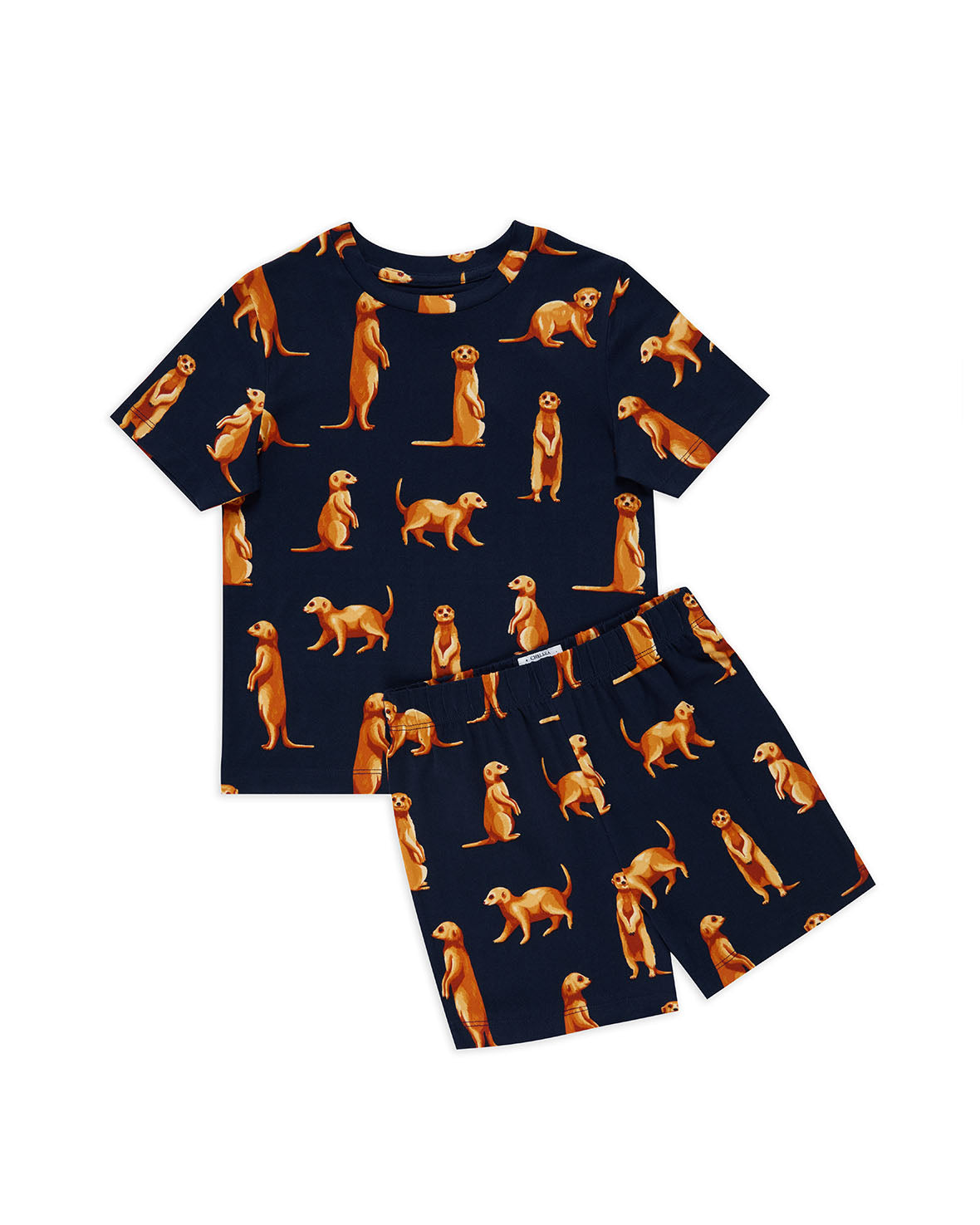 Kids Meerkat Print Short Sleeve Pajama Set - Navy Blue Cotton Sleepwear for Boys & Girls | Perfect for Summer Nights & Sleepovers