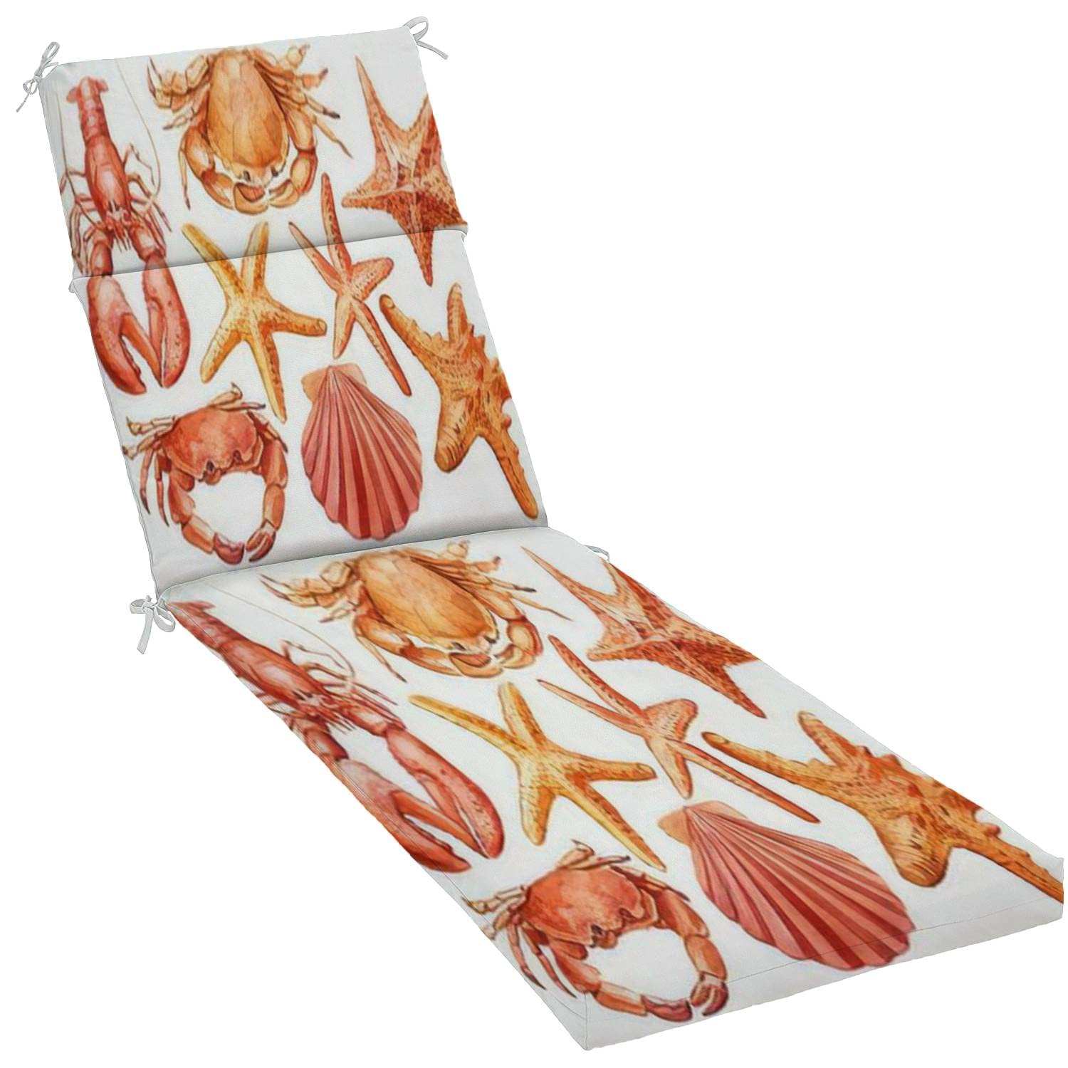 Water-Resistant Outdoor/Indoor Chaise Lounge Cushion with Seashell & Starfish Watercolor Design - Perfect for Patio Furniture, Beach Chairs & Poolside Lounging