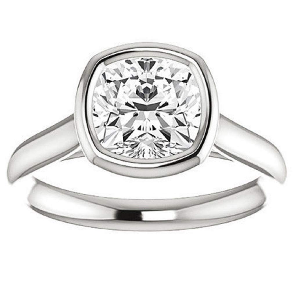 2 CT Cushion Cut Colorless Moissanite Engagement & Wedding Ring Set in 925 Sterling Silver - Petite Bezel Bridal Jewelry for Proposals, Anniversaries & Christmas Gifts