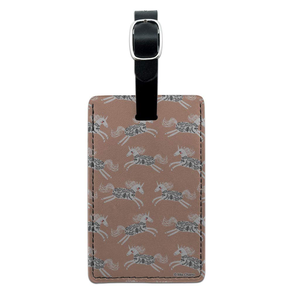 Stylish Rectangle Leather Luggage Tag with Prancing Unicorns Design - Durable Suitcase ID Tag for Carry-On Bags - Perfect for Travel, Business Trips & Vacation Identification