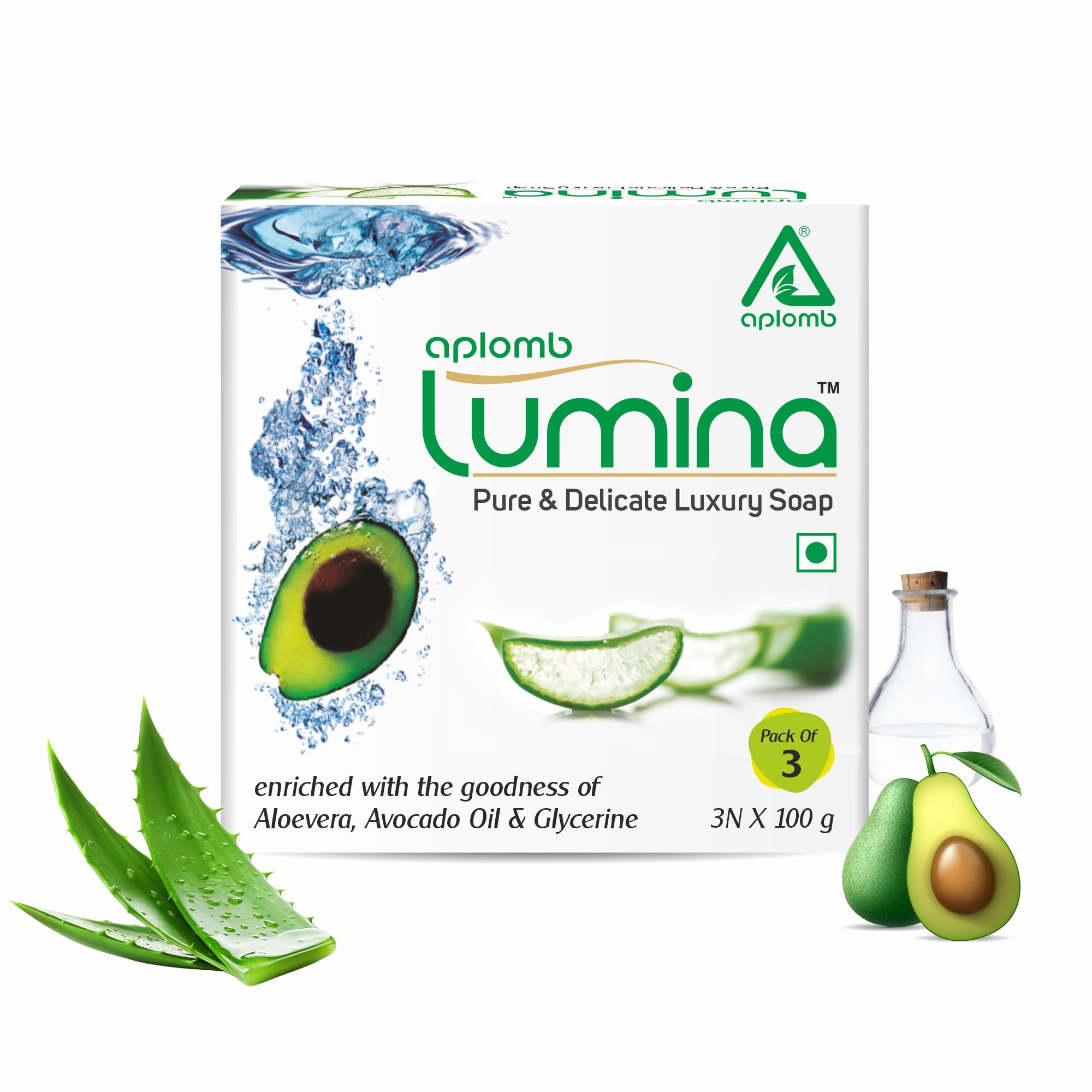 APLOMB Lumina Pure & Delicate Aloe Vera Bathing Soap with Avocado Extract | Luxury Moisturizing Bar for Soft, Smooth & Glowing Skin | Perfect for Spa Day, Sensitive Skin Care & Relaxing Bath Time