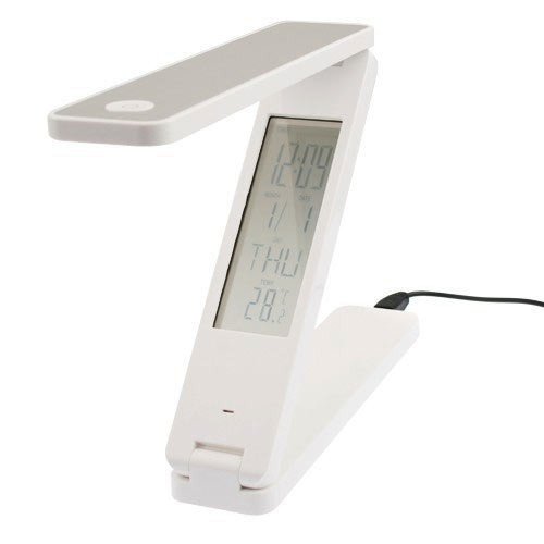 BulbAmerica LED Desk & Wall Lamp with Digital Calendar, Alarm Clock, Temperature Display - Perfect for Home Office, Bedroom, and Study Room