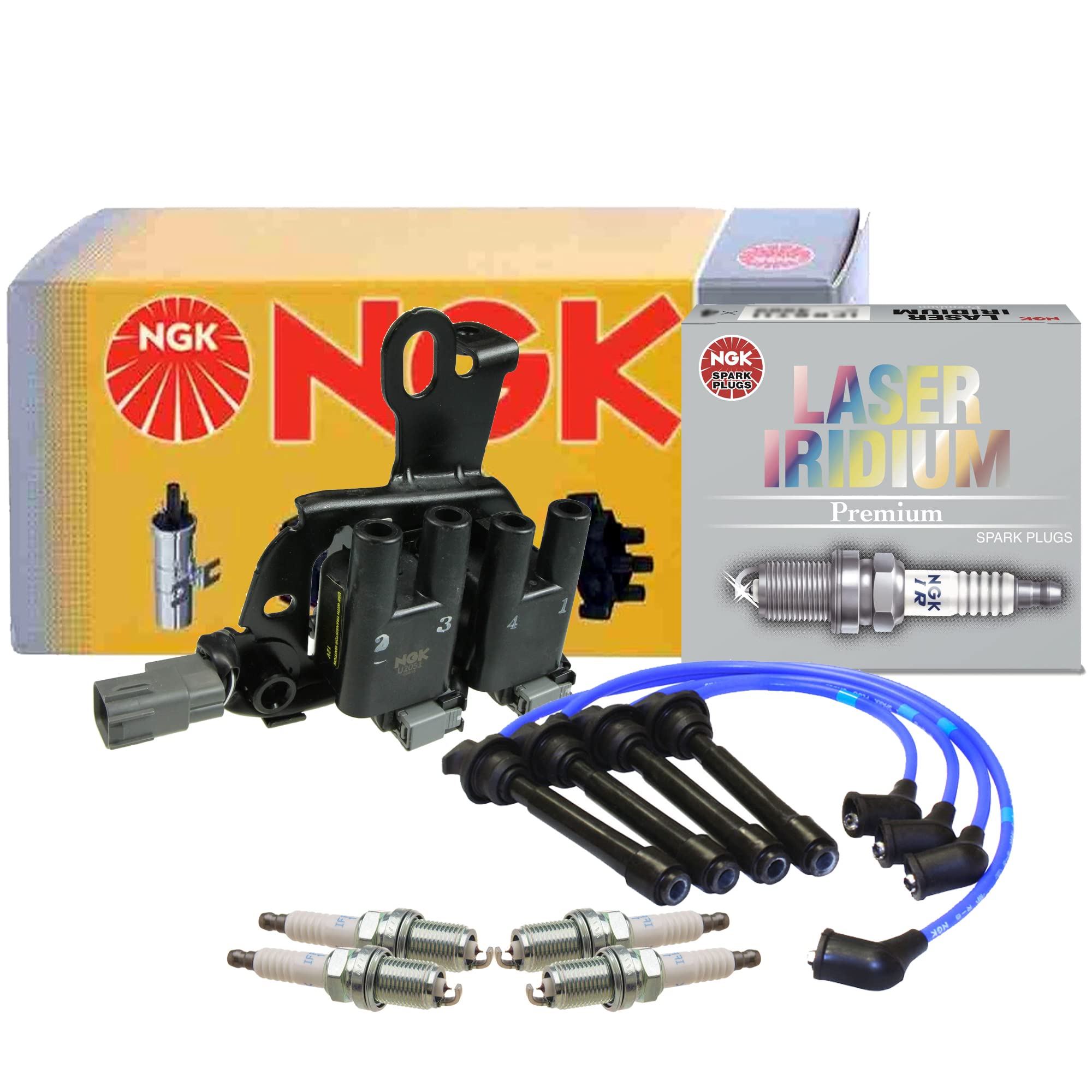 NGK DIS Ignition Coil Wires & 4 Laser Iridium Spark Plugs Kit - Compatible with Hyundai Kia L4 Engines - High Performance Replacement Parts for Smoother Acceleration & Better Fuel Efficiency - Perfect for Engine Tune-Ups & Maintenance