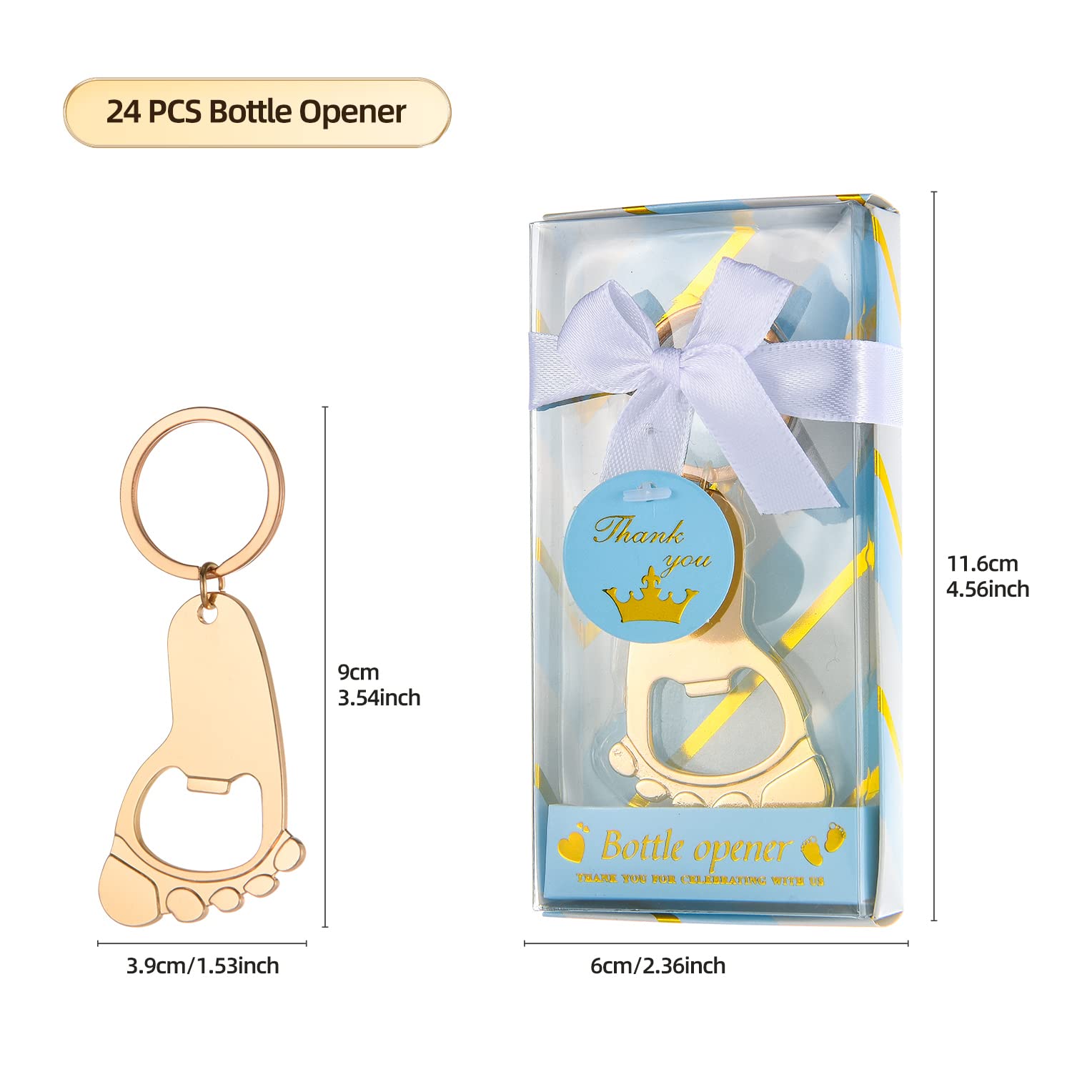 24Pcs Baby Boy Footprint Keychain Bottle Openers - Cute Baby Feet Shaped Keyrings with Bottle Opener Function - Perfect Baby Shower Favors, Birthday Party Gifts & Return Gifts (Comes in Blue Gift Boxes) - Great for Newborn Celebrations, Christening Parties & Gender Reveal Events