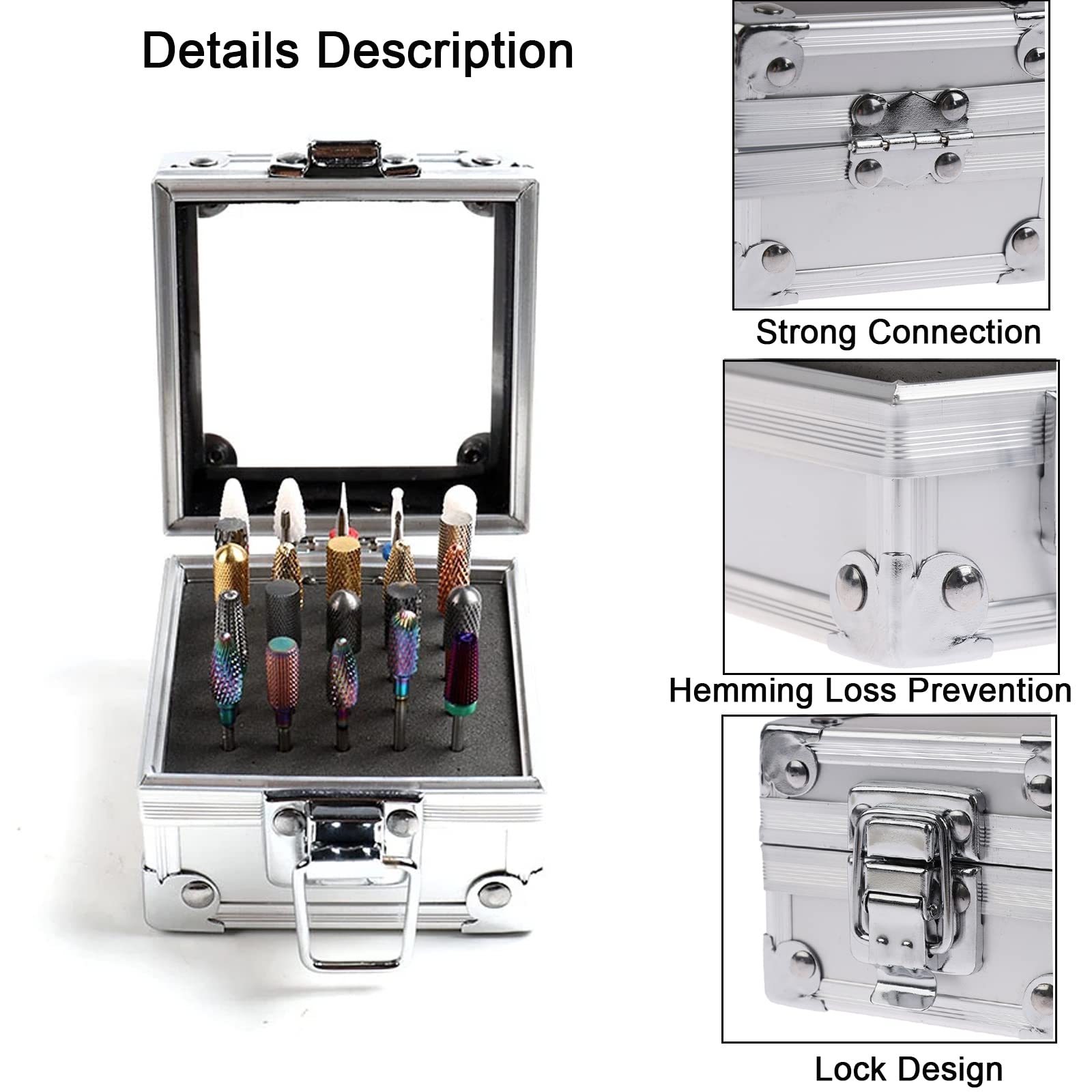 LXIANGN 25-Slot Aluminum Nail Drill Bit Holder Storage Box - Professional Efile Nail Bits Organizer & Display Case for Nail Art (Silver) - Perfect for Salon, Home Manicure & Nail Technician Storage