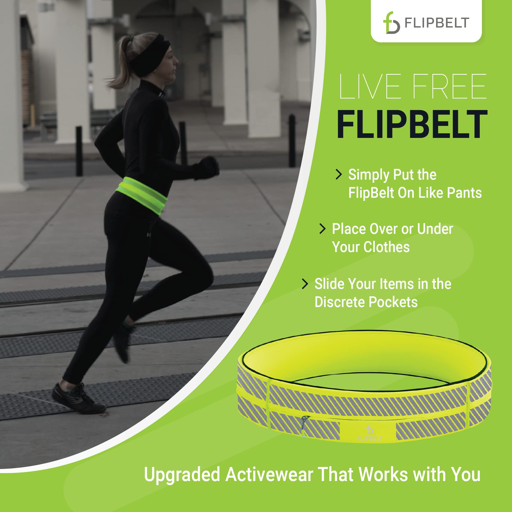 FlipBelt Zipper Running Belt - Adjustable Waist Pack for Fitness, Jogging & Hiking - Secure Storage for Phone, Keys & Essentials - Perfect for Outdoor Activities & Gym Workouts - Made in USA