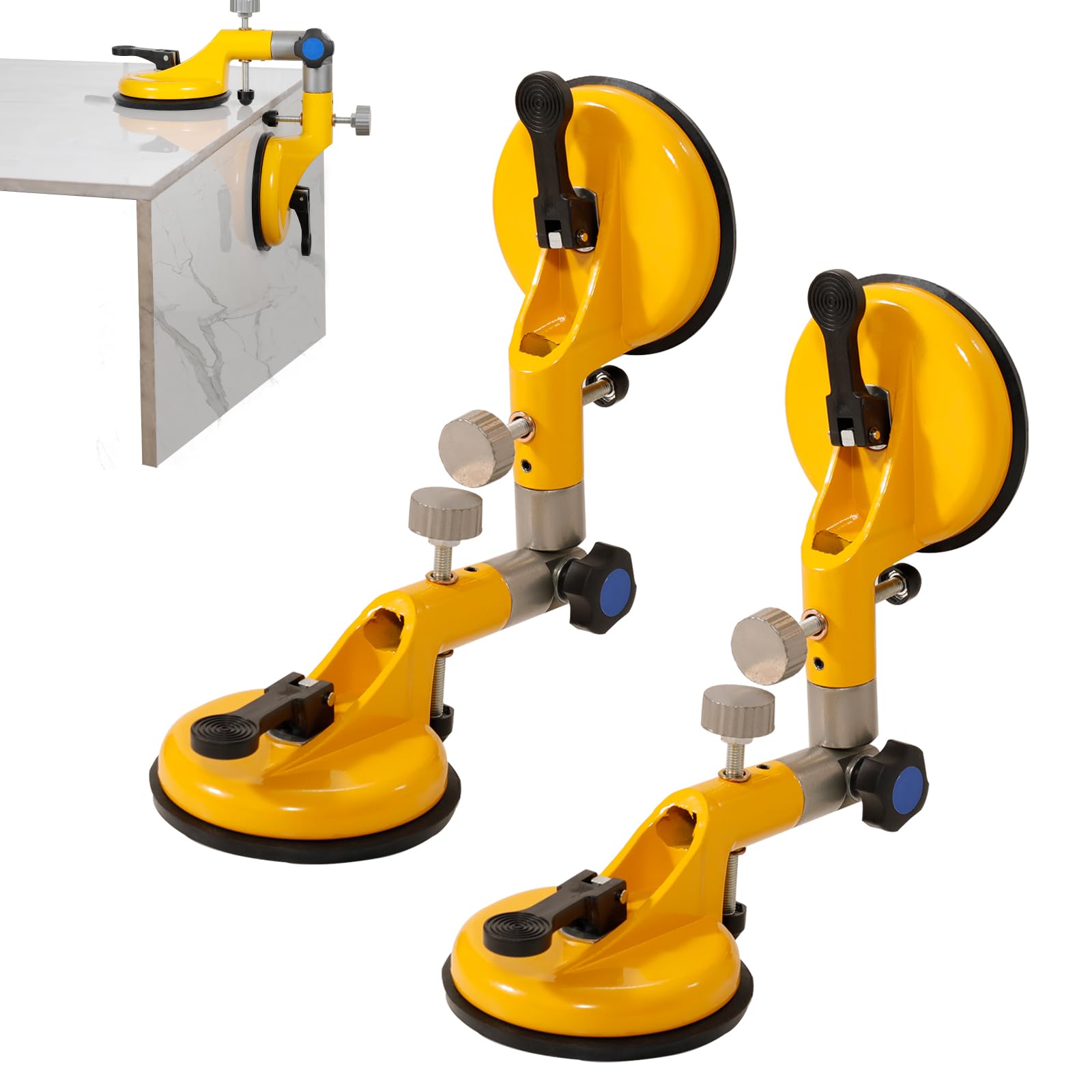 90-270 Degree Adjustable Suction Cup Seam Setter - Professional Granite Countertop Joining & Leveling Tool - Heavy Duty Installation Kit for Granite, Tile, Stone (2 Pack) - Perfect for Kitchen Countertops, Bathroom Vanities & Stone Worktops