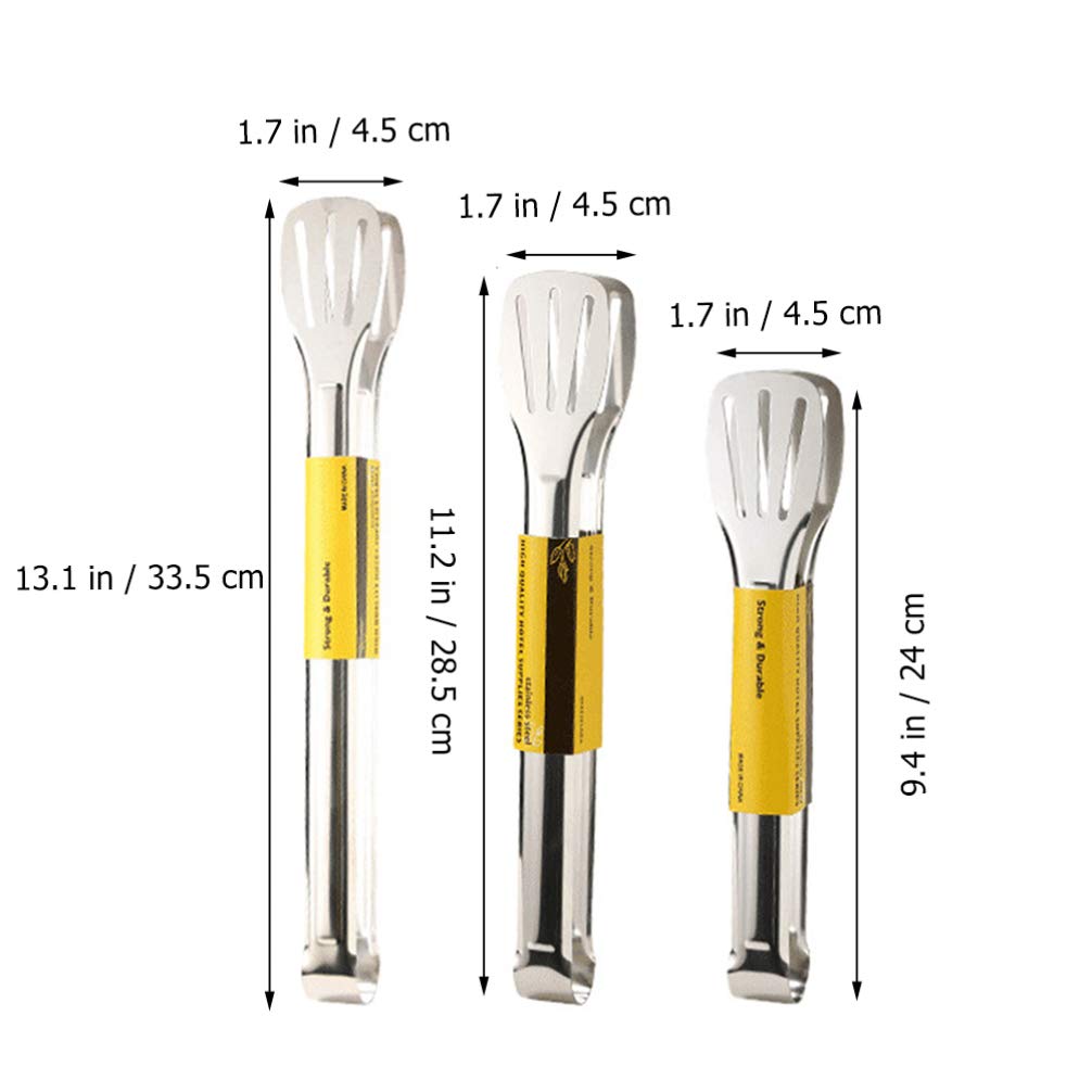 3-Piece Stainless Steel BBQ Tongs Set - Food Grade Safe Metal Cooking Tongs for Grilling, Baking, Steak, Toast & Bread - Perfect for Outdoor Barbecue, Kitchen & Camping Use