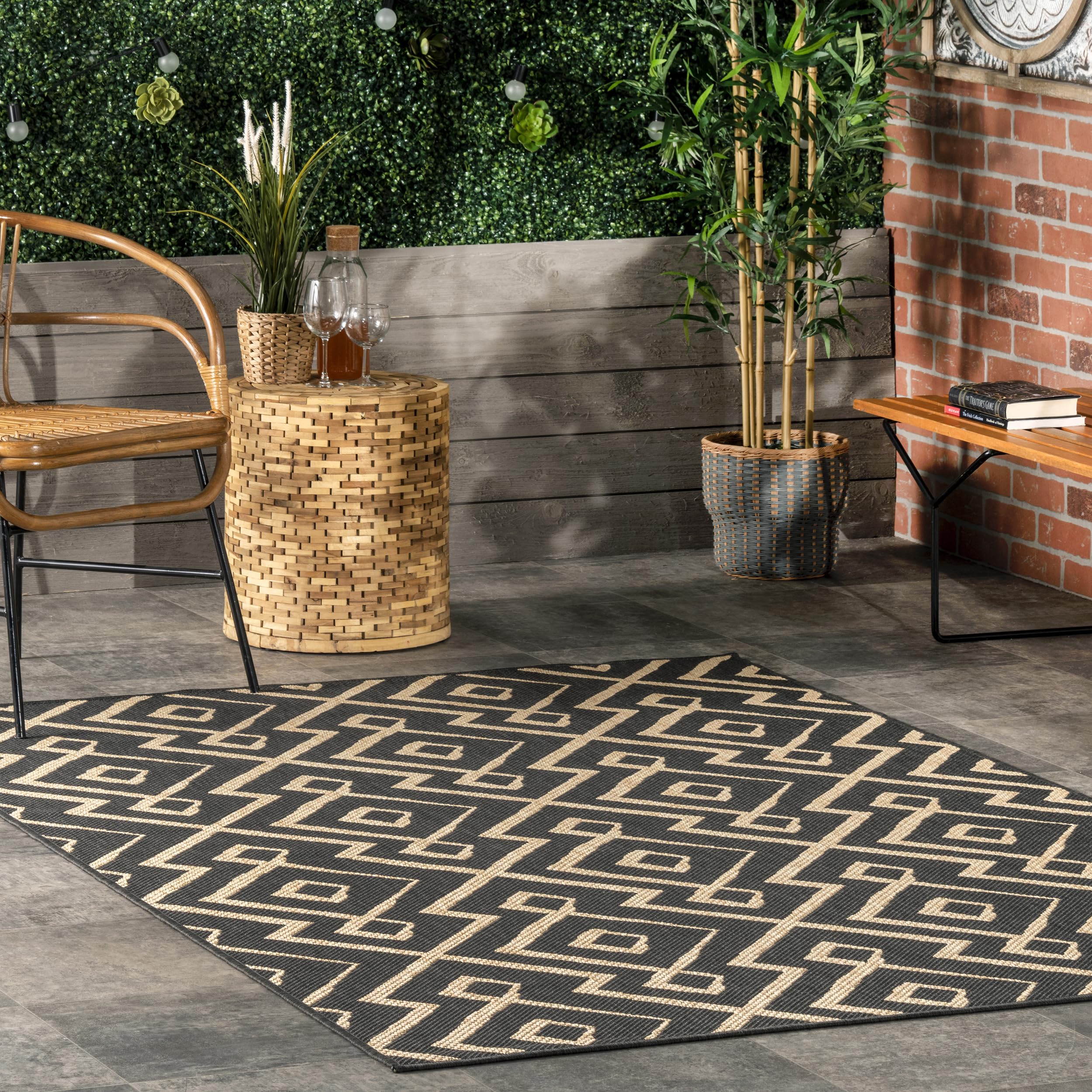 nuLOOM 4' x 6' Outdoor Performance Area Rug - Stain & Weather Resistant - High Traffic Durable - Perfect for Patio, Balcony & Deck - Sammi Charcoal - Ideal for Outdoor Entertaining & Relaxation