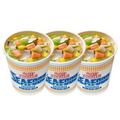 Nissin Instant Cup Noodles Seafood Flavor (Pack of 3) - Quick & Easy Microwaveable Meal for Office, Dorm, or Travel