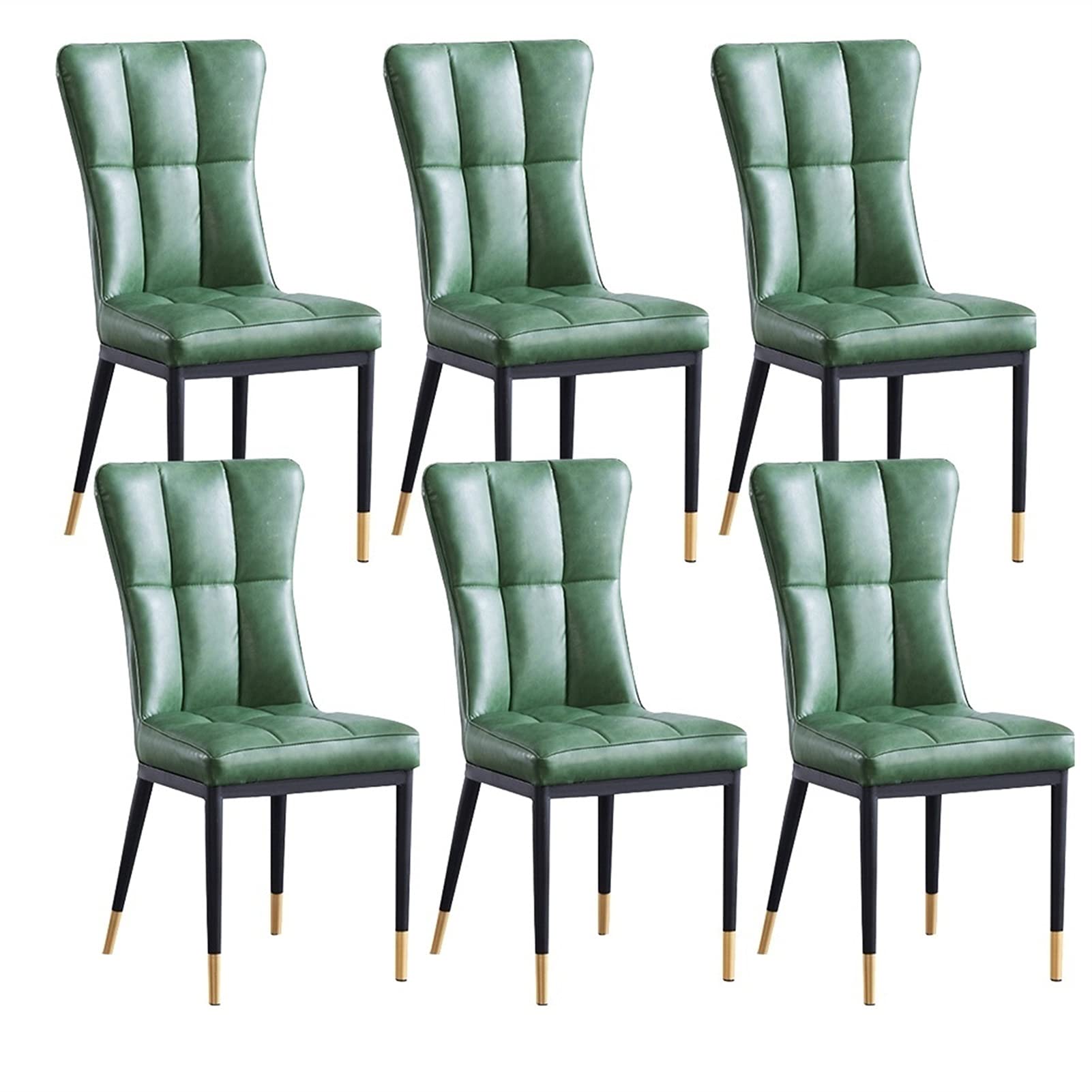 6-Piece Modern Dining Chair Set - Matte PU Leather Upholstered Kitchen Side Chairs with Metal Legs | Mid-Century Design for Dining Room, Kitchen, Bedroom & Living Room | Comfortable Seating for Family Meals & Entertaining (Green)